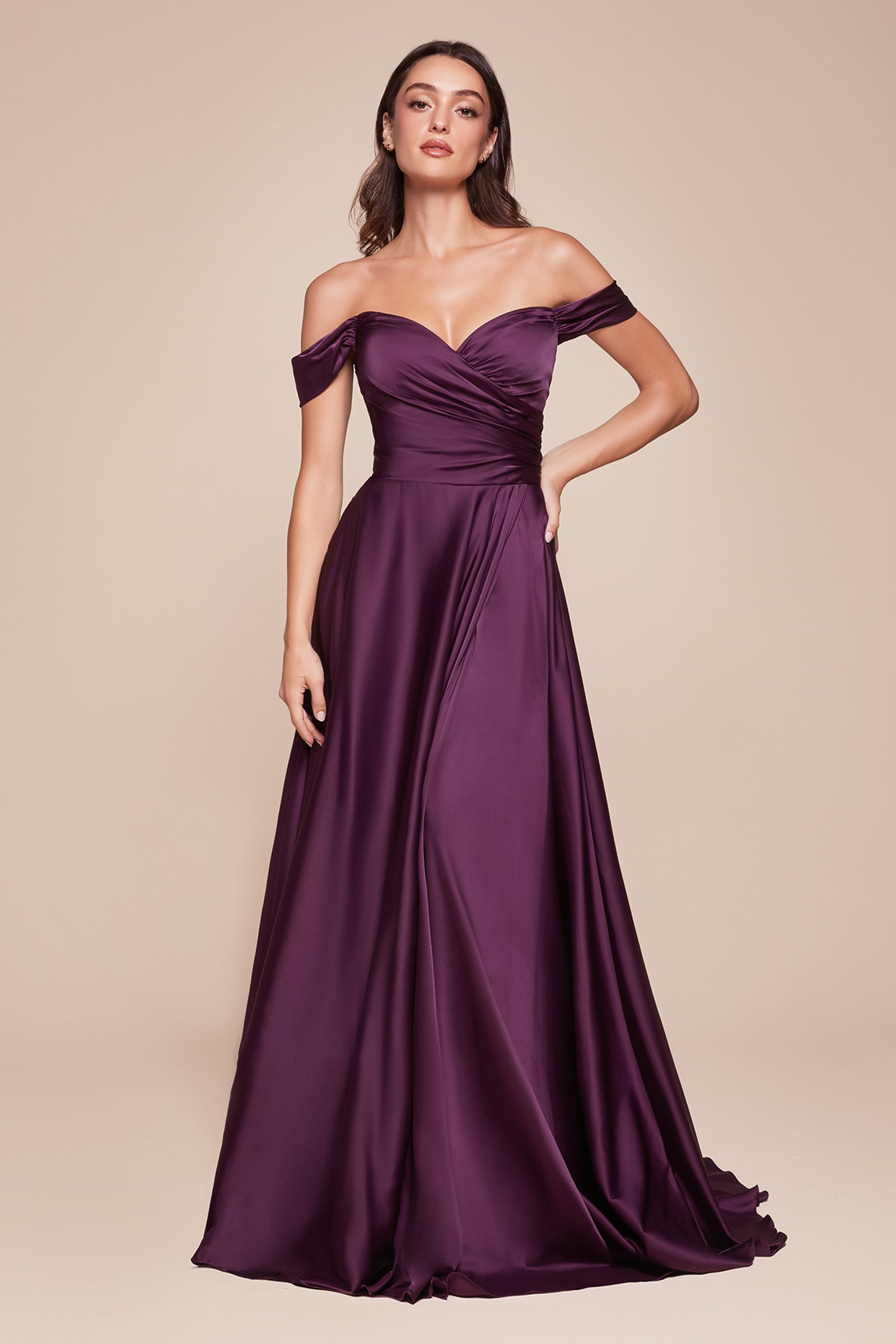 Cinderella Divine 62242 Off Shoulder Two-Piece Long Dress with Pockets
