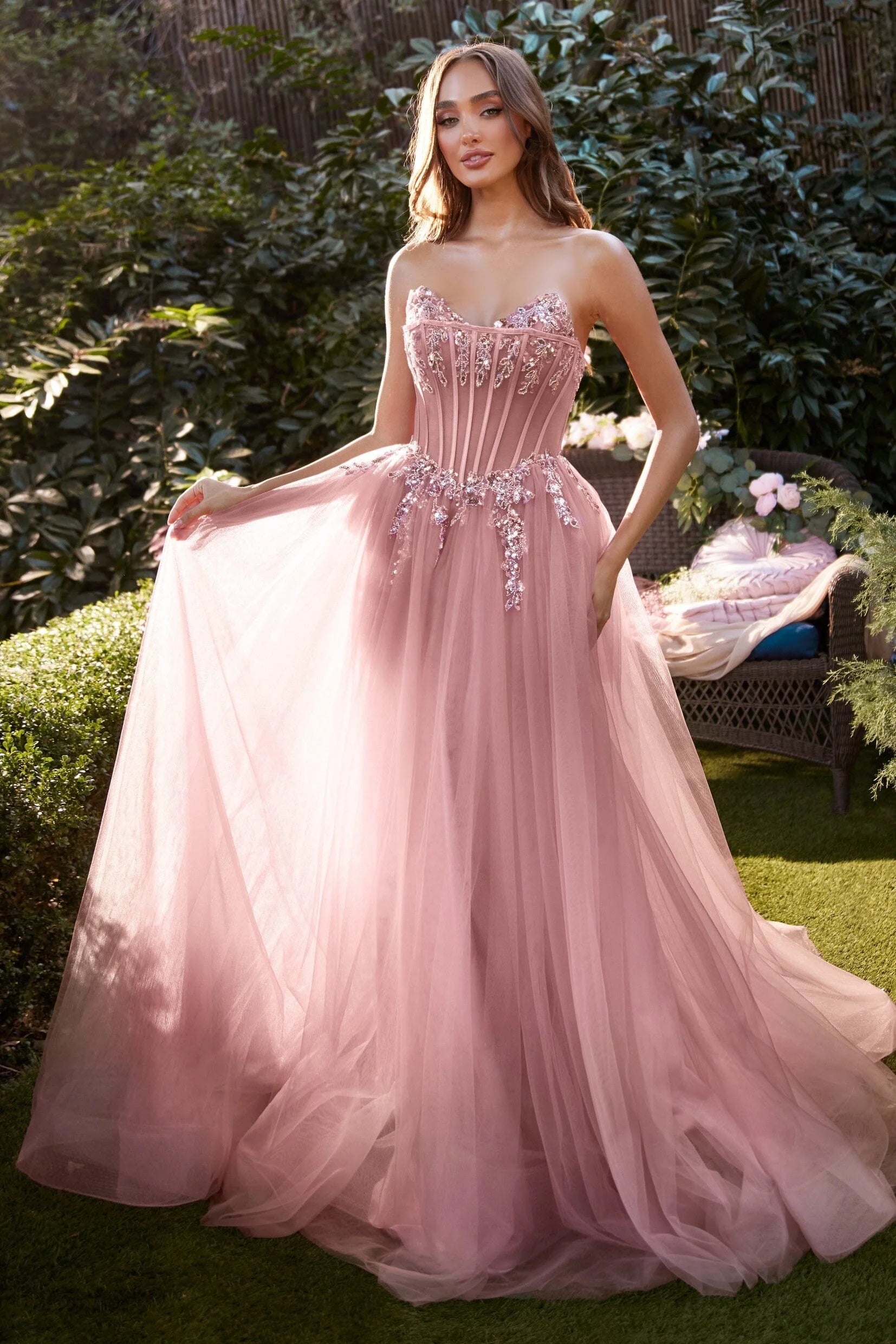 a line corset dress ANDREA & LEO A1267 Strapless A-Line Gown ROSE / 6 Size:7 1/2 Wide Mauve Rose SID-GLD408025 Formal White Dress For