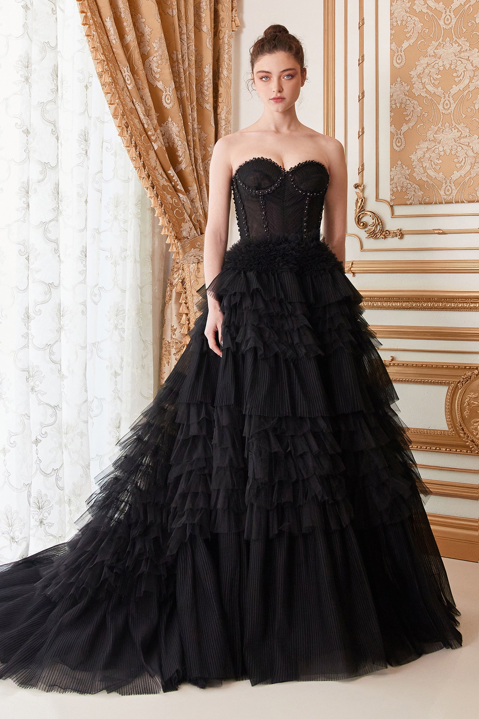 ANDREA & LEO A1017 Strapless Bodice Ruffled Tiered Tulle A Line Dress – The  Gown Galleria