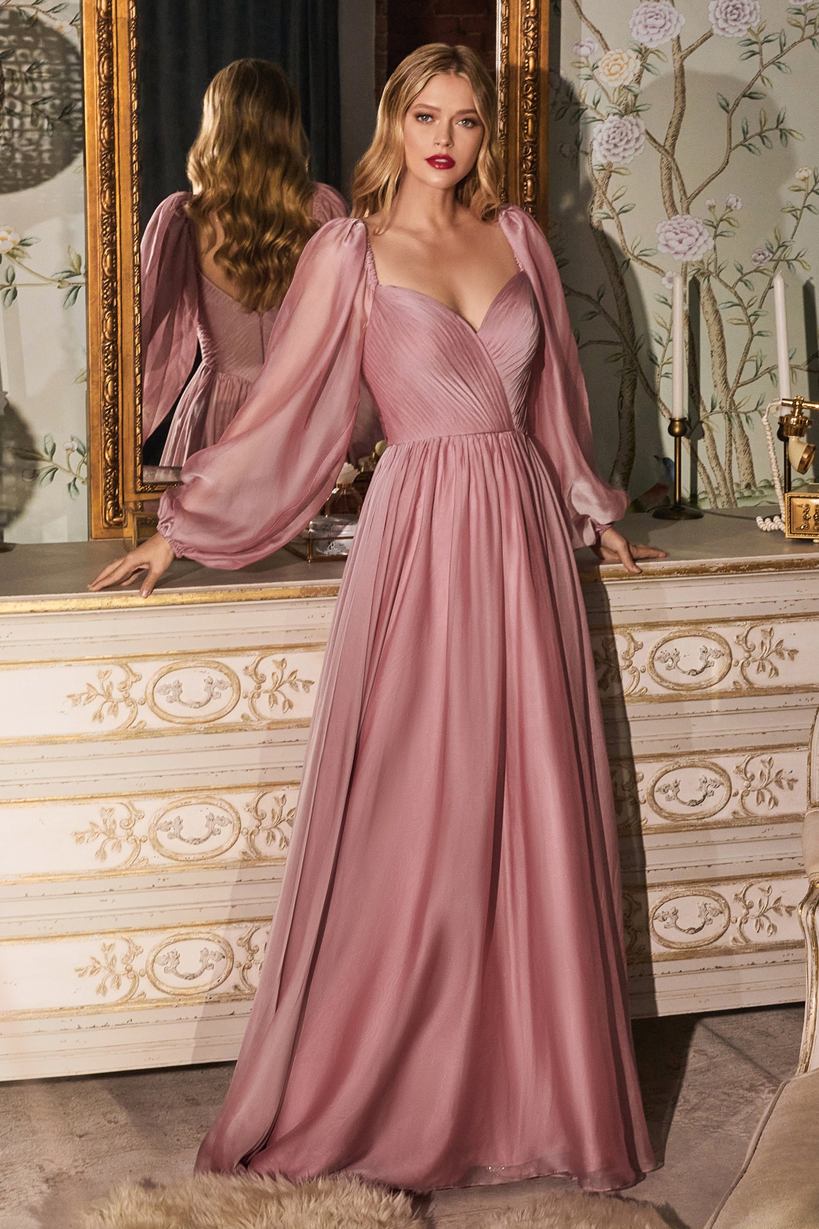 chinese dress ladies Long Sleeve Glitter Print Gown by Cinderella Divine J816 – ABC Fashion main image 1