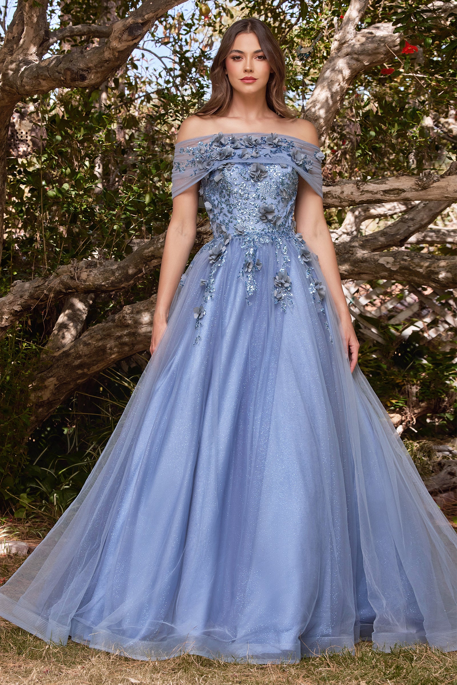 Cinderella Divine A5033 Strapless Jacquard Layered Mermaid Gown V-Neckline main image 0
