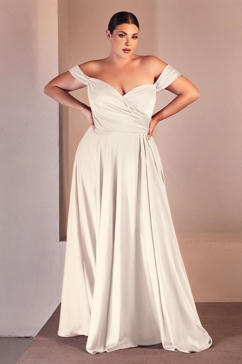 CINDERELLA DIVINE 7493WC A-Line Soft Satin Off-Shoulder Bridal Gown The Gown Galleria CINDERELLA DIVINE 7493WC A-Line Soft Satin Off-Shoulder Bridal Gown The Gown Galleria