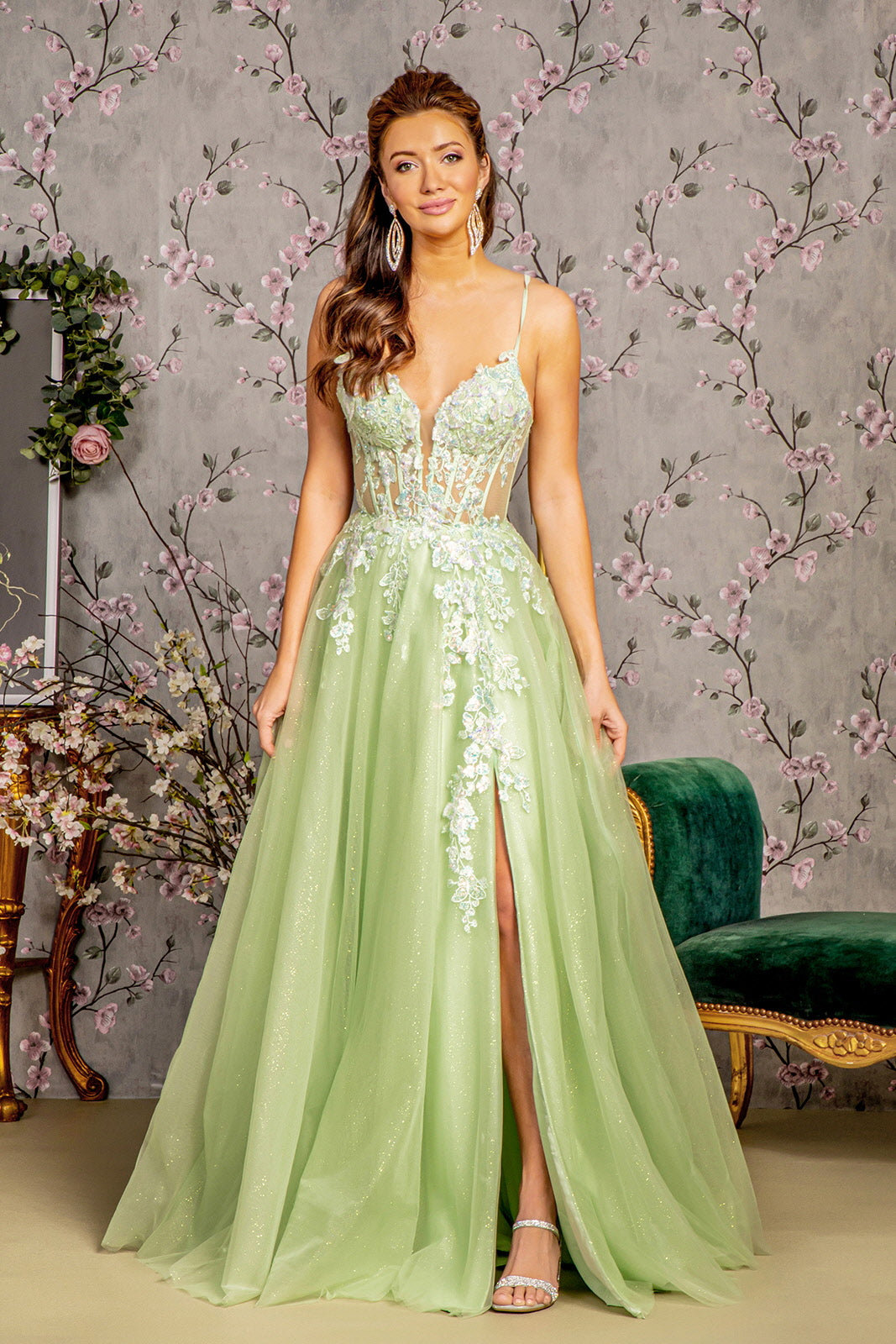 GLS BY GLORIA GL3212 Applique Embellished A-Line Prom Gown GLS BY GLORIA GL3212 Applique Embellished A-Line Prom Gown