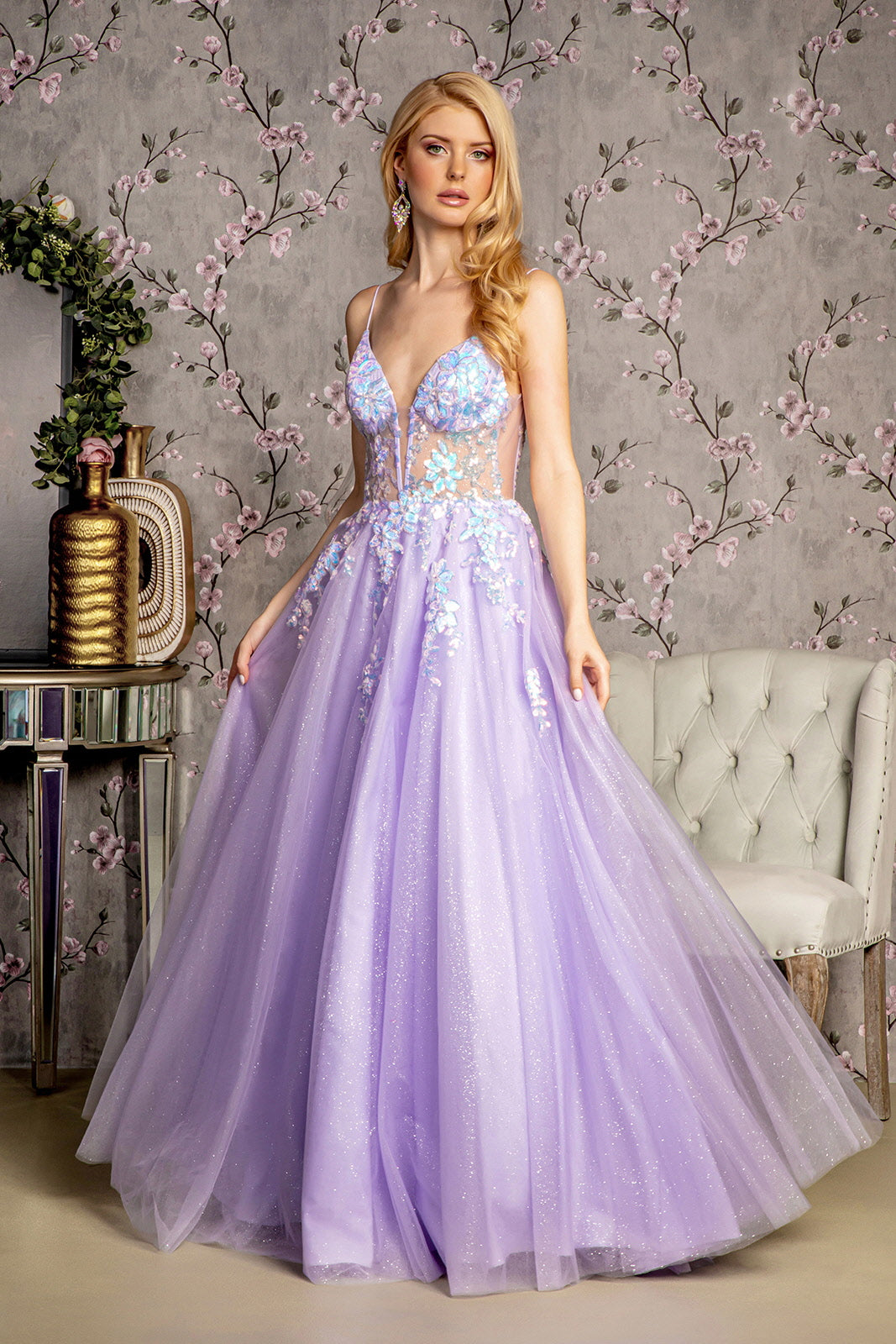 Sequin Applique Sleeveless A-Line Gown by GLS Gloria GL3226 - Lilac / L Sequin Applique Sleeveless A-Line Gown by GLS Gloria GL3226 - Lilac / L
