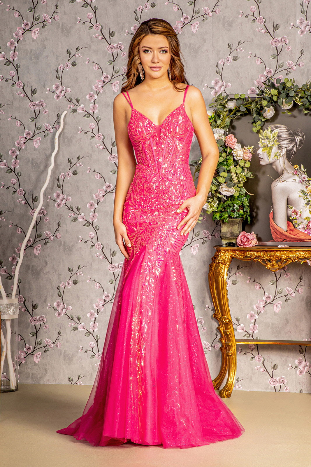 white christmas dresses Ava Presley 29226 - Long A-Line Dress - Corset Bodice, Strapless, Pearl Embellished, Train 6 / White/Blush main image 1