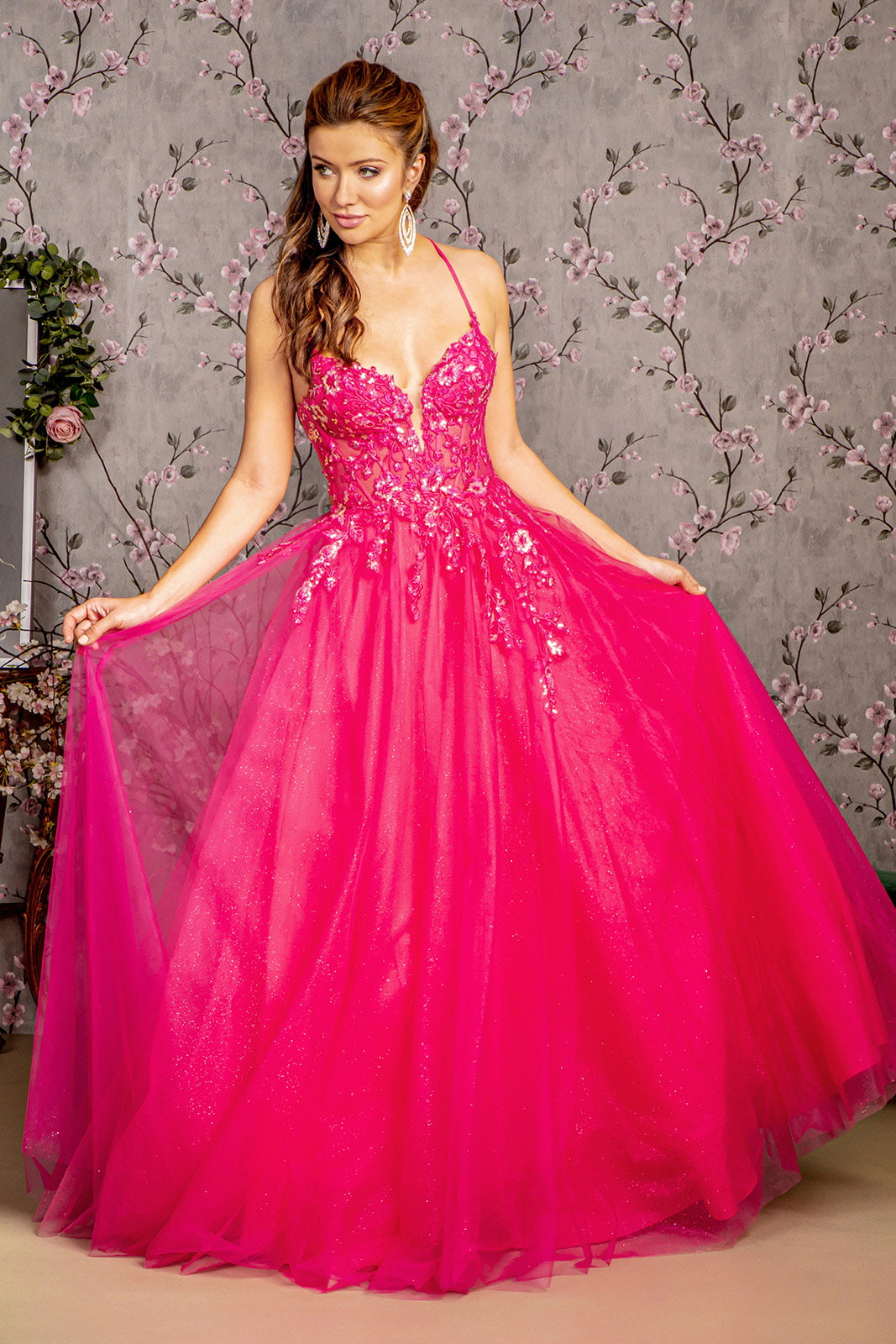 prom dresses mesh GLS by Gloria GL3229 Prom Dress - Hot Pink