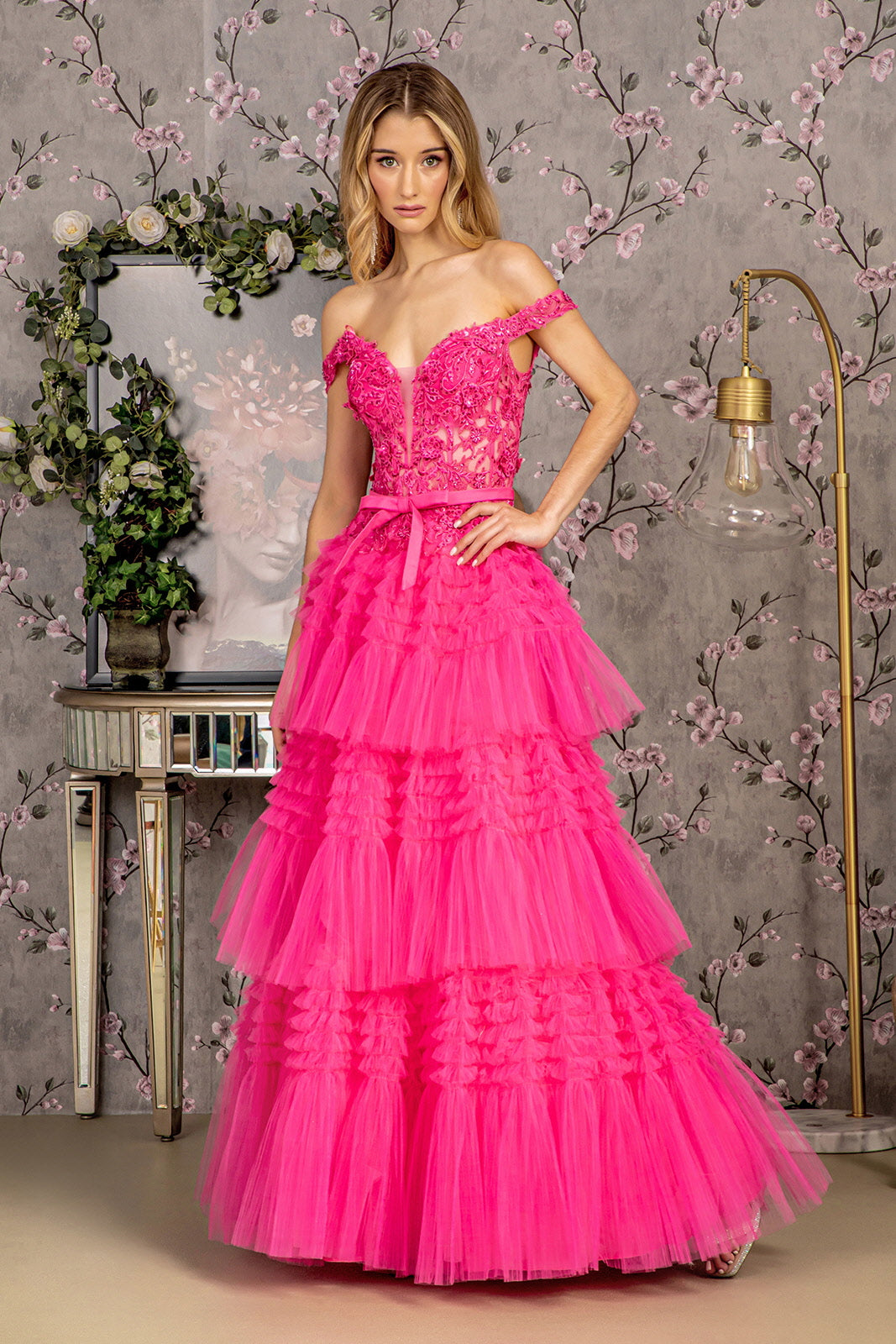off shoulder tiered dress GLS BY GLORIA GL3391 Off-Shoulder Tiered Evening Dress – The Gown Galleria