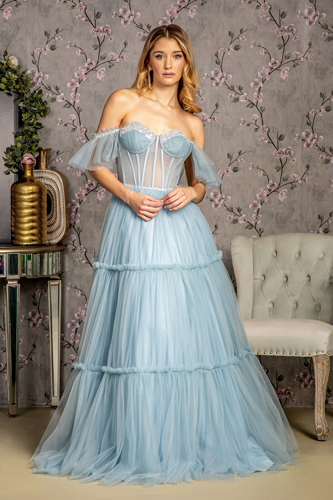 GLS BY GLORIA GL3453 Off-Shoulder Corset Evening Dress – The Gown Galleria