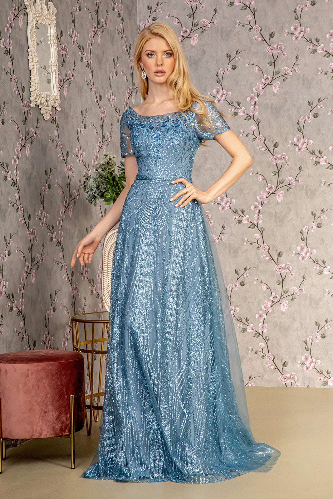 GLS BY GLORIA GL3493 Beads Illusion Evening Dress – The Gown Galleria