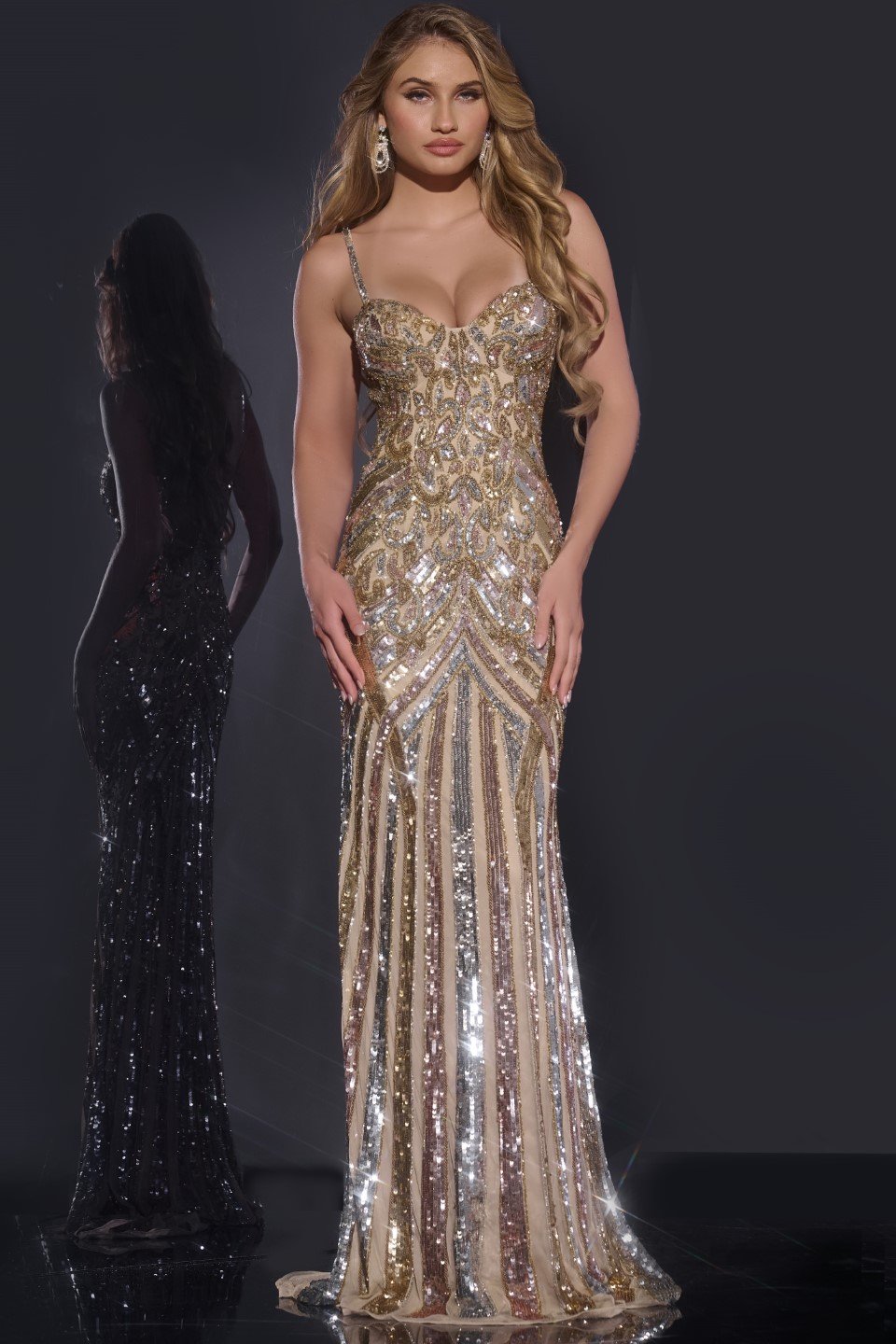 jovani mesh dress Jovani 38300 Sequin Embellished Mesh Gown – The Gown Galleria