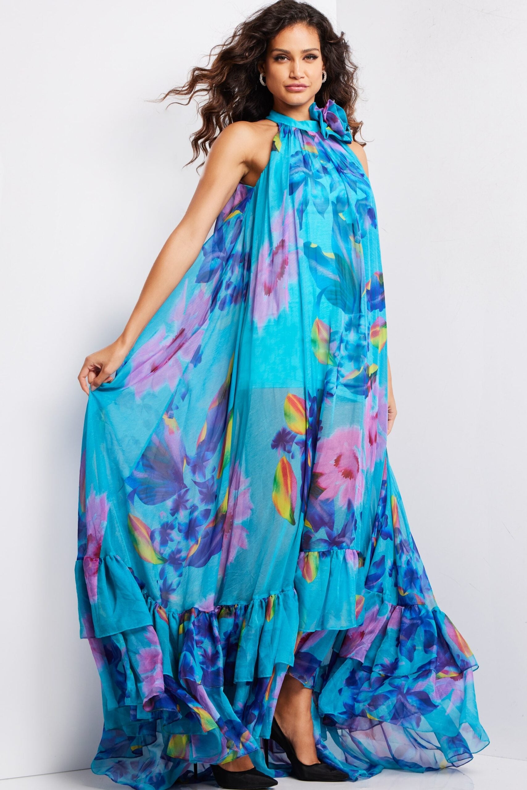 Jovani 38721 Floral Print Jewel Neck Dress Print / 8