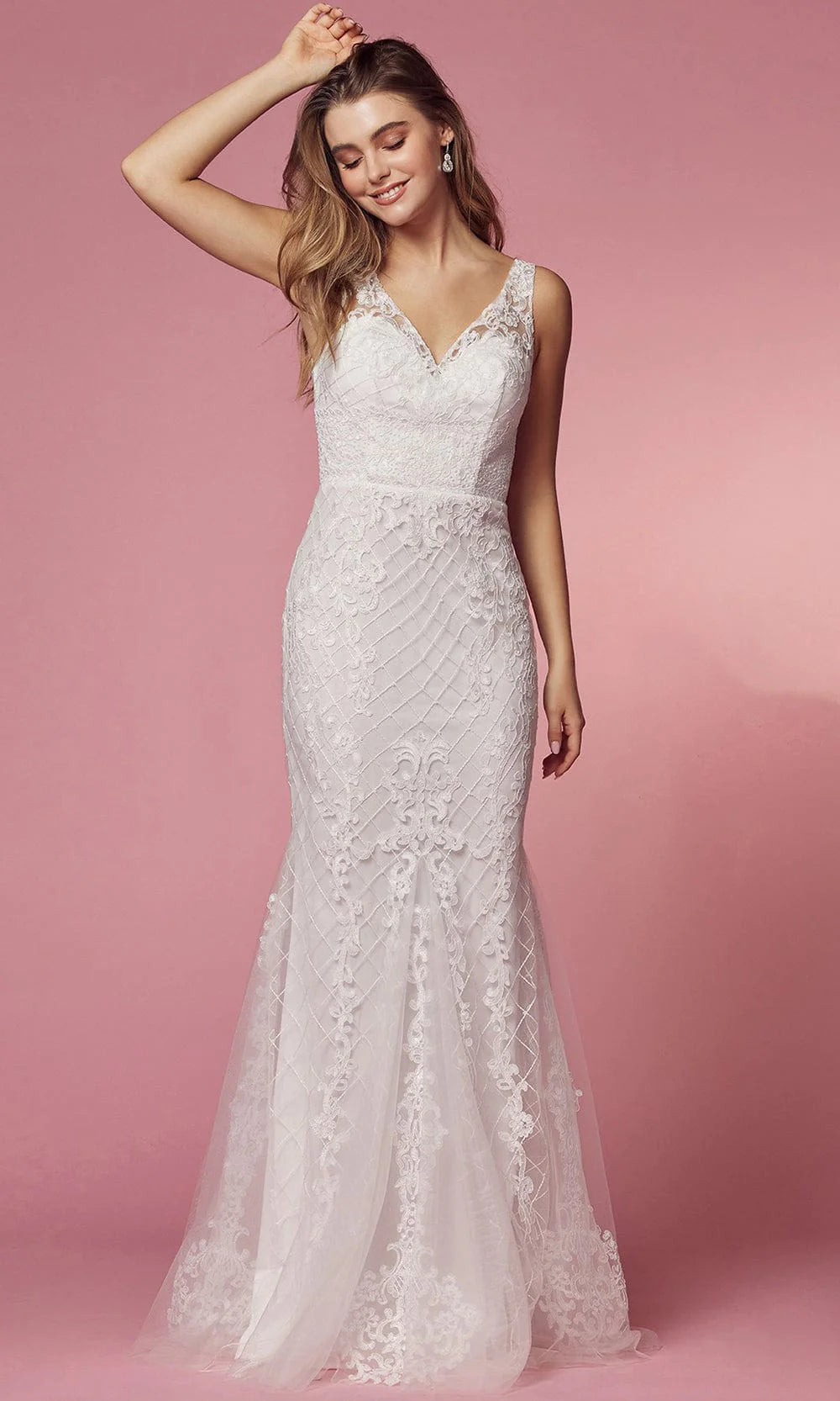 Long Sleeveless Embroidered Mermaid Wedding Dress