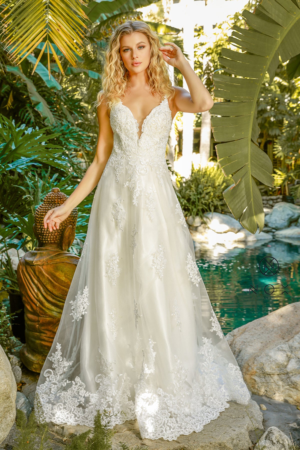 NOX ANABEL C461 Lace Applique A-Line Wedding Dress – The Gown Galleria