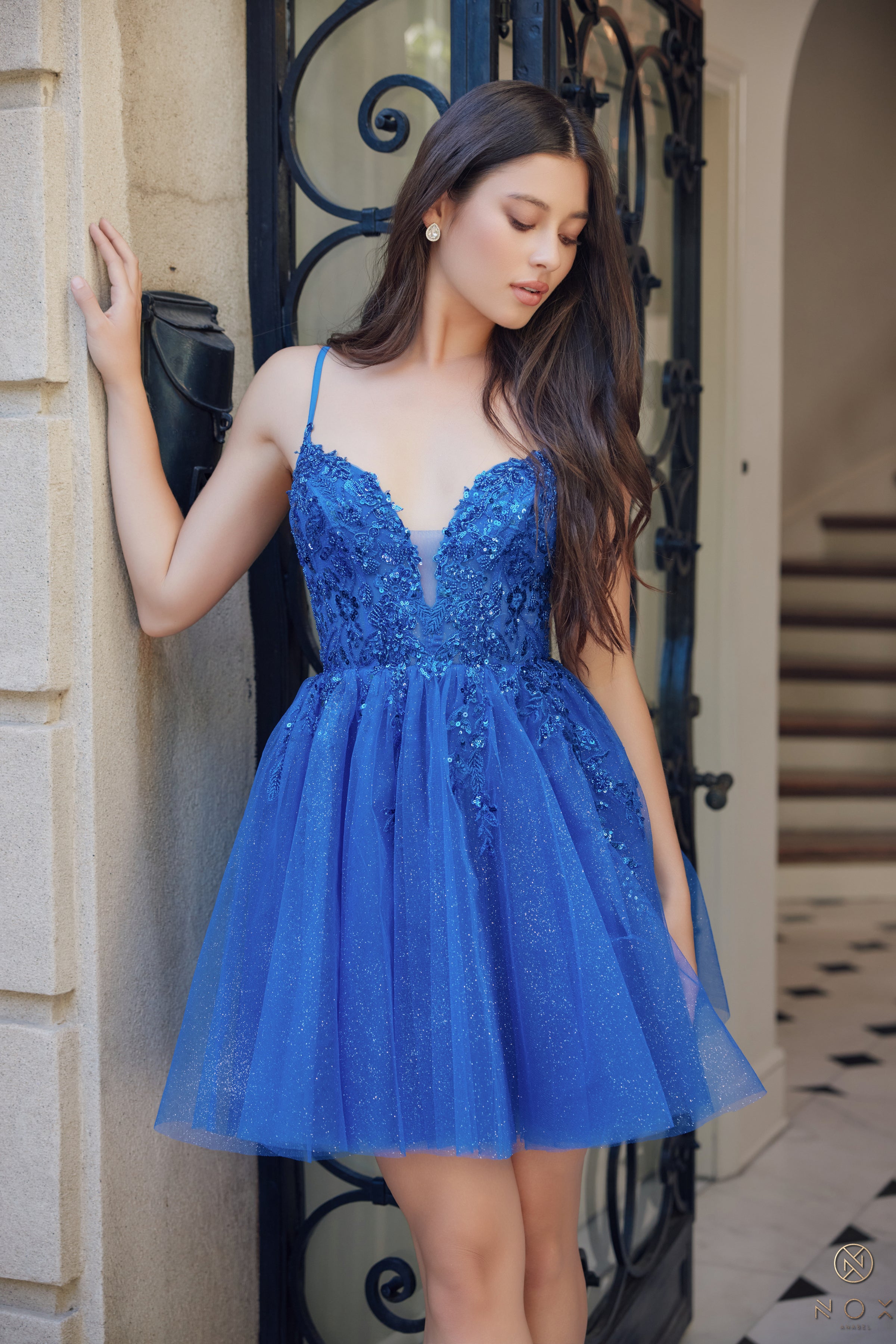Nox Anabel E902 Elegant Glitter Tulle Dress for Homecoming Sage Green / 6