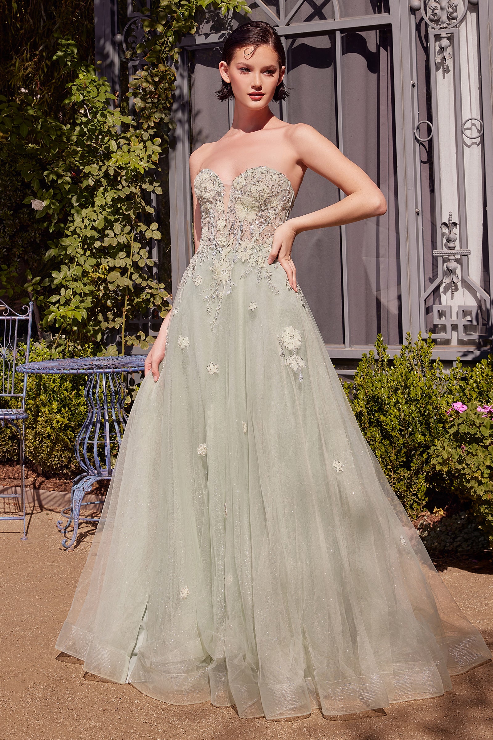 green emerald velvet dress ANDREA & LEO A1418 Sage Green Strapless Ball Gown