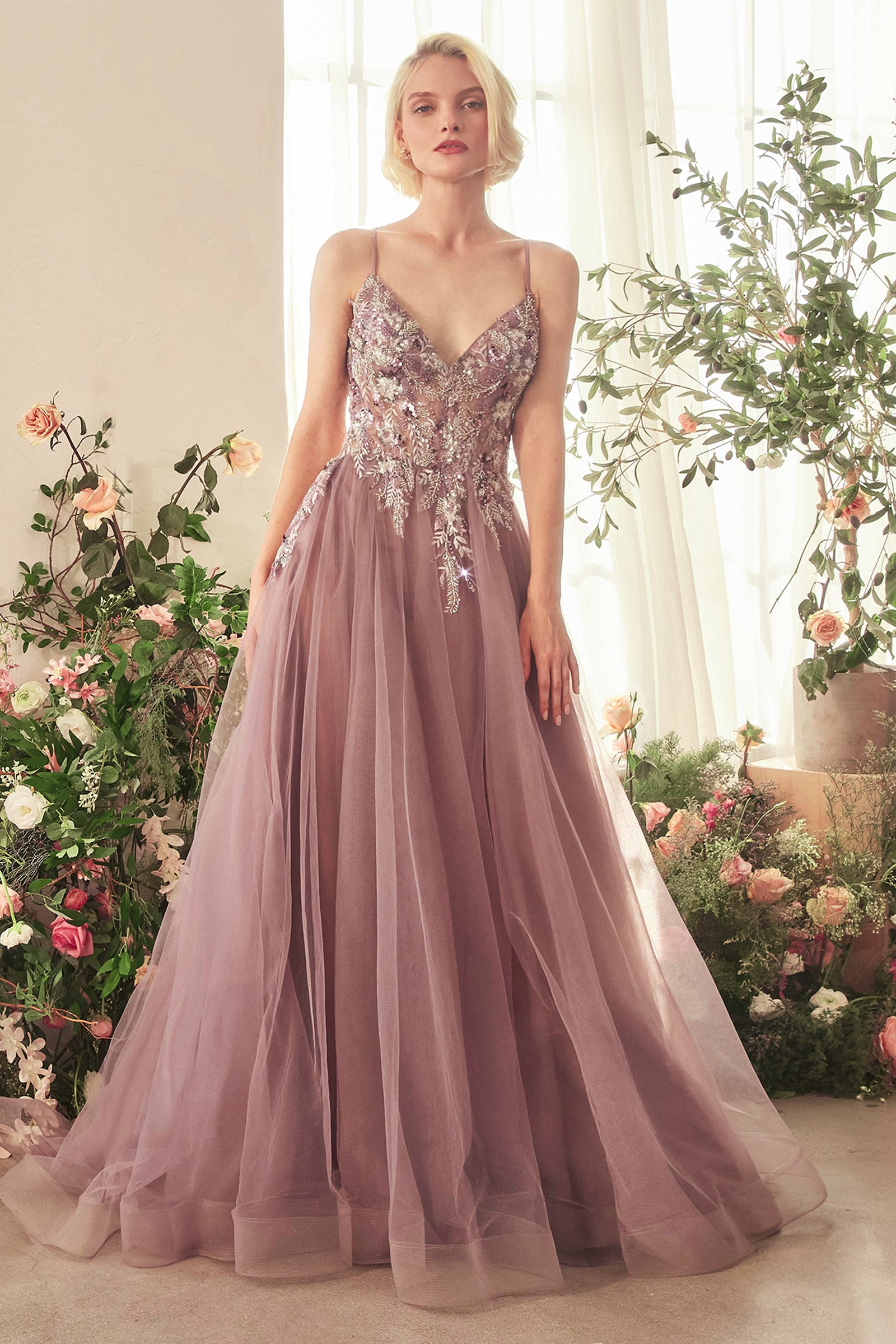 ANDREA & LEO A1419 English Violet A-Line Layered Tulle Gown Of Whimsy The Gown Galleria ANDREA & LEO A1419 English Violet A-Line Layered Tulle Gown Of Whimsy The Gown Galleria