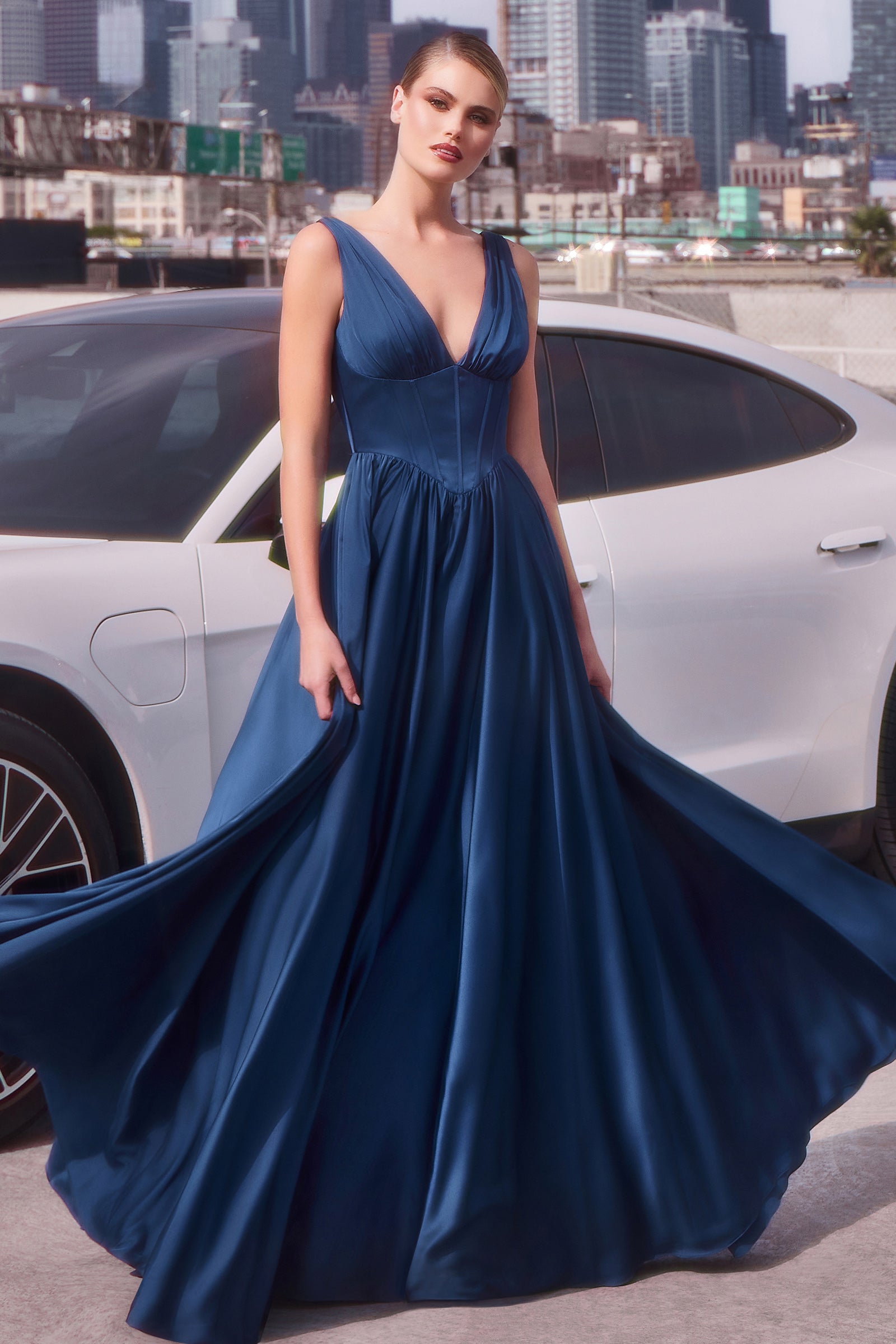 CINDERELLA DIVINE 7447 A-Line Soft Satin Dress
