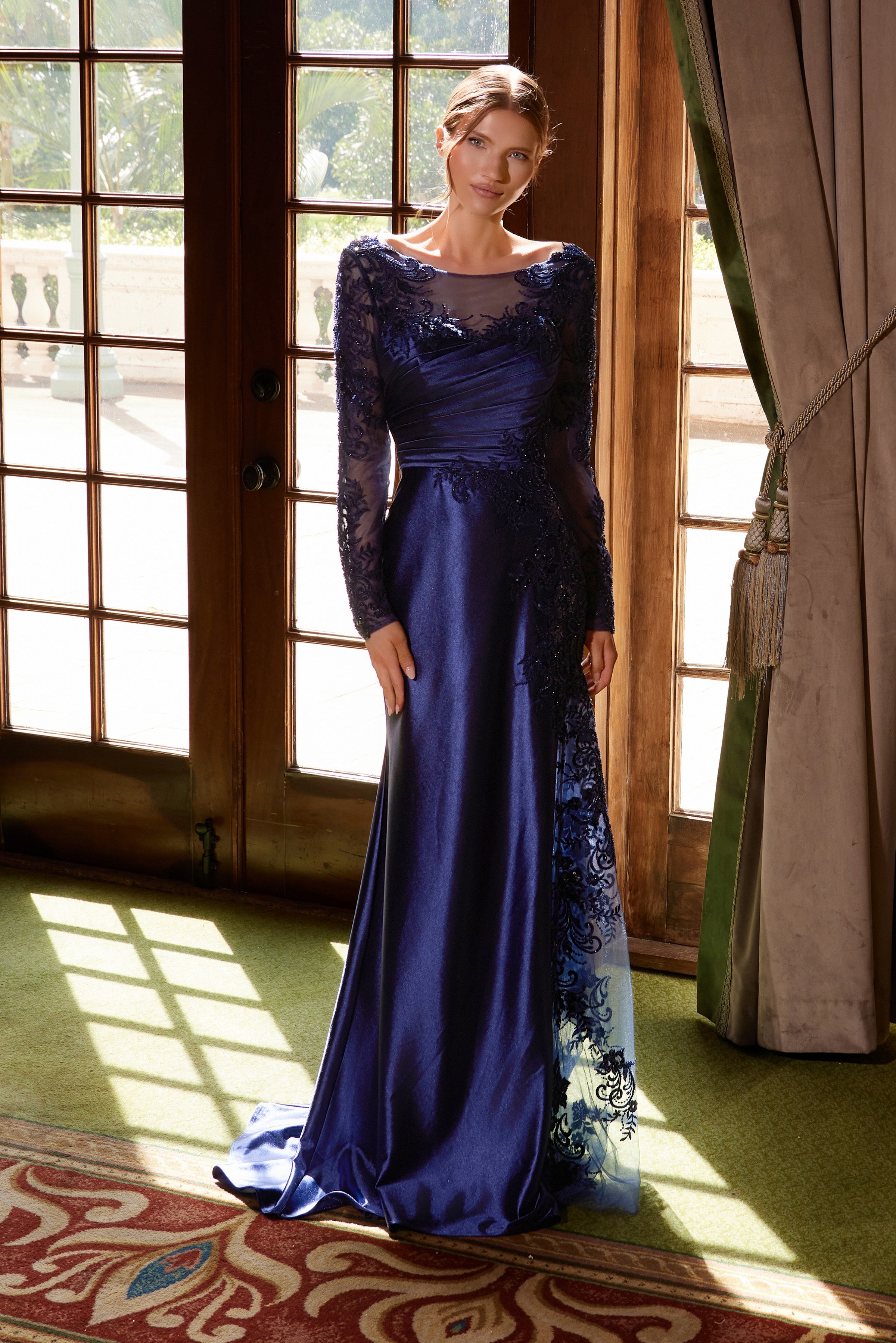 long satin mother of the bride dresses NOX ANABEL ME123 Dress With Sleeves ROSE / 18W atf-kg-03.31.26 length design Charming Glance Knit Mini Color:Smoky Blue/Peach