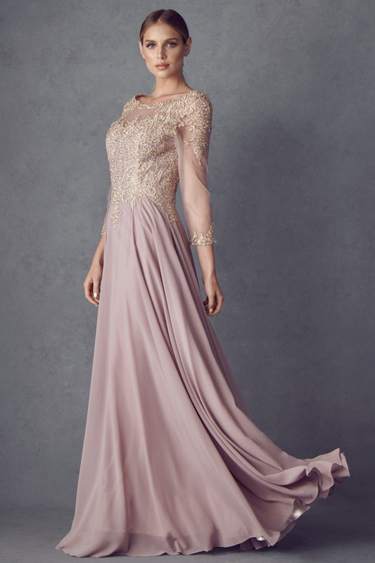 JULIET M12 Embroidered Lace Applique Long Sleeve Formal Missy Dress JULIET M12 Embroidered Lace Applique Long Sleeve Formal Missy Dress