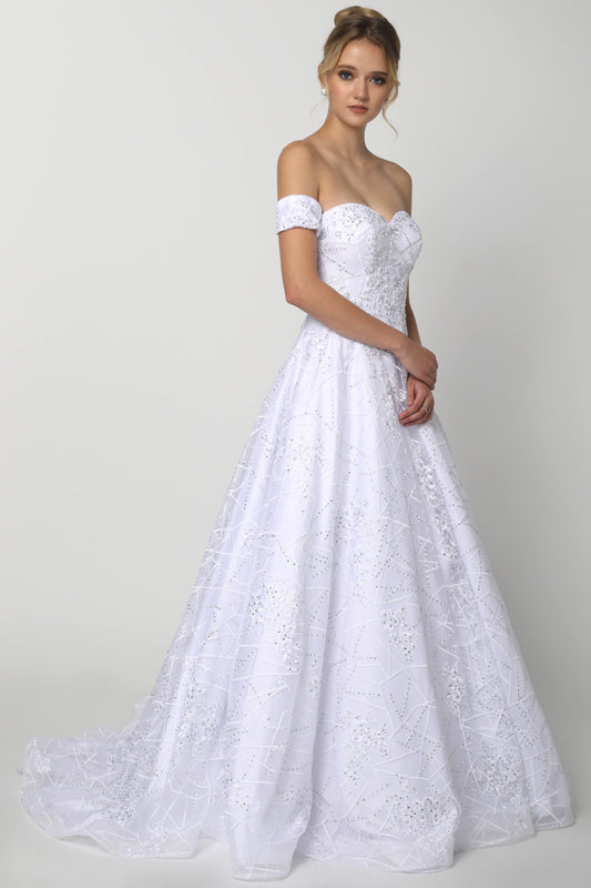 JULIET 692W Arm Bands with Embroidered Lace Ball Gown