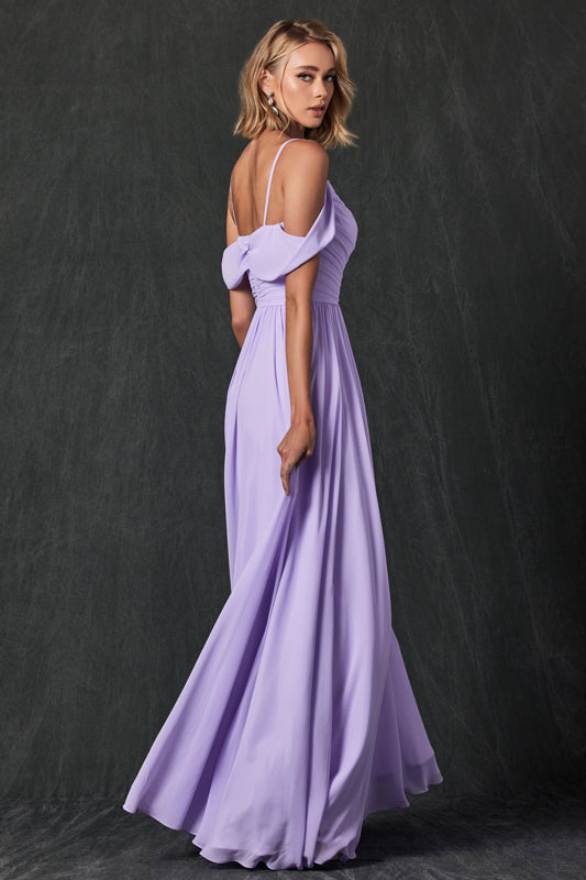 flutter sleeve bridesmaid dress with cascade David's Bridal