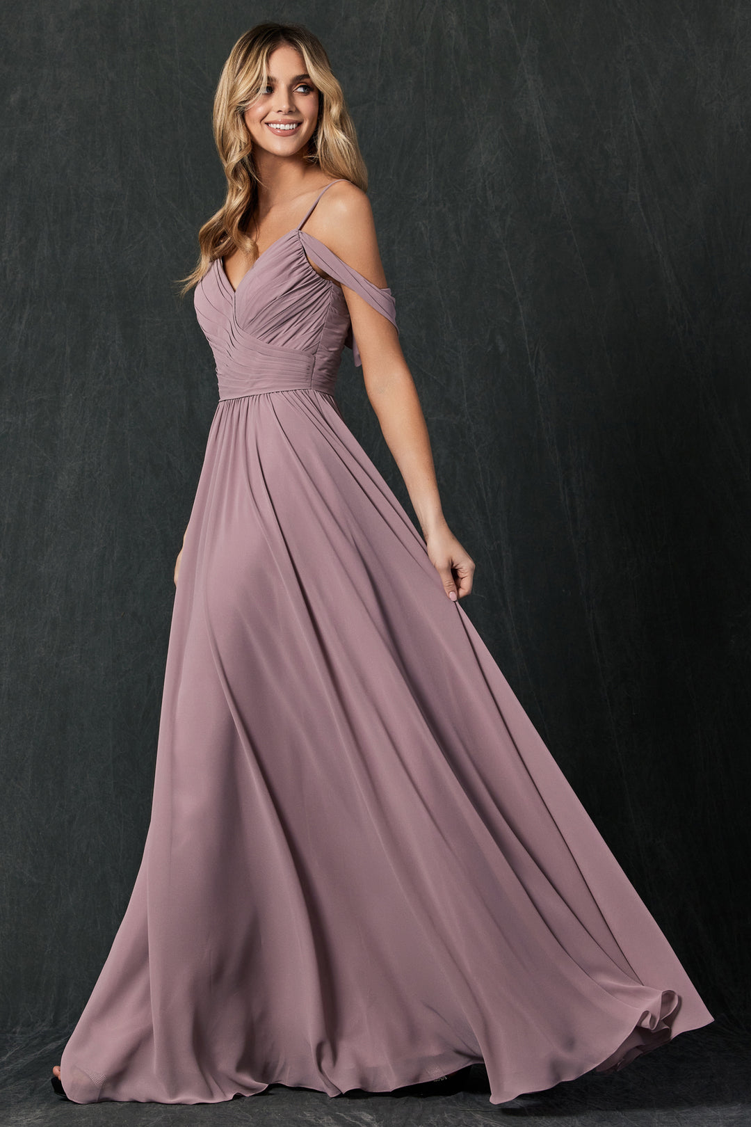 flutter sleeve bridesmaid dress with cascade Long Formal Flutter Sleeves Bridesmaids Dress