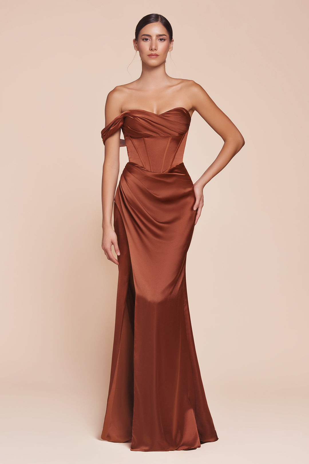 CINDERELLA DIVINE 7448 One Shoulder Corset Satin Dress – The Gown Galleria