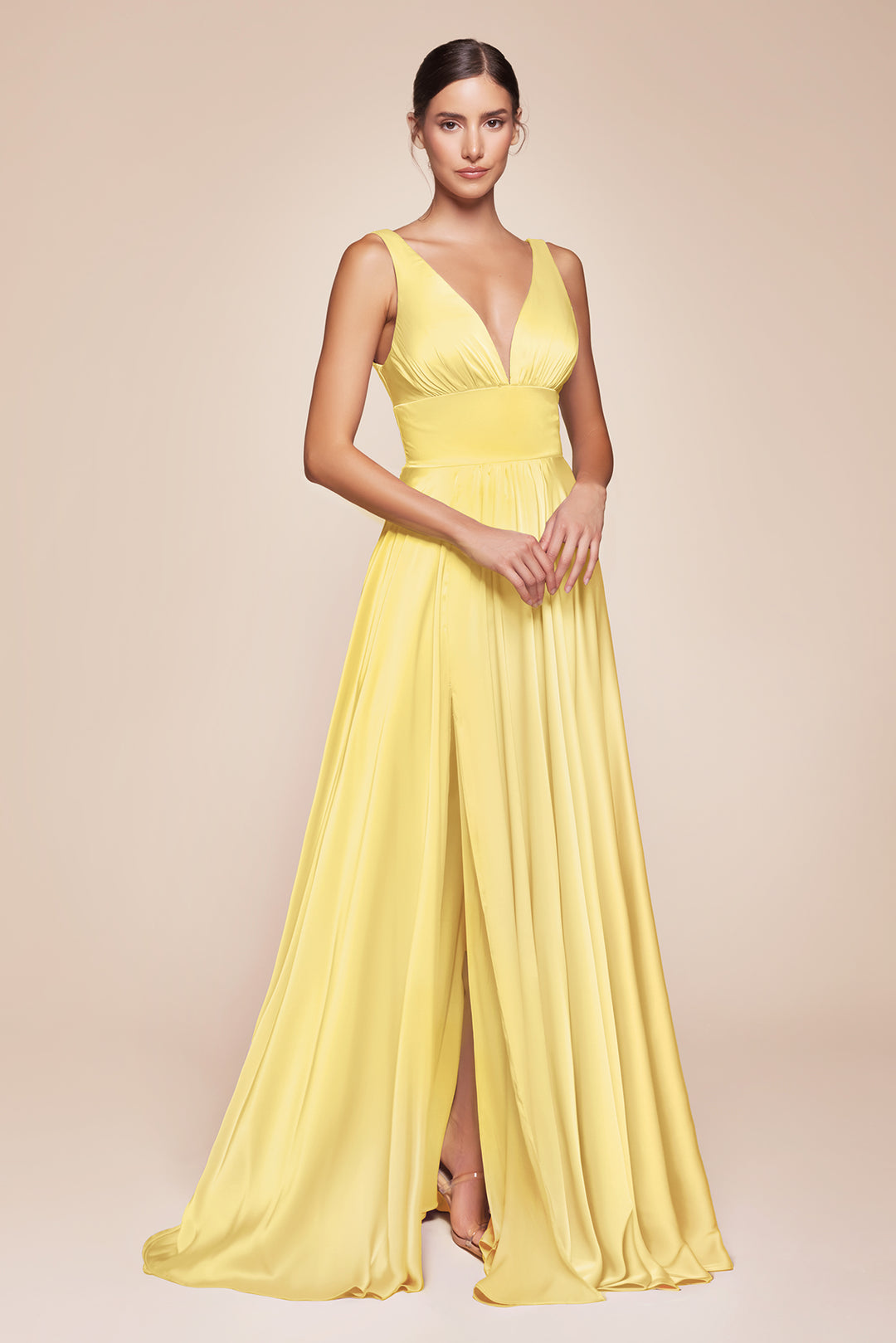 CINDERELLA DIVINE 7469 Satin V-Neck with Slit Dress The Gown Galleria CINDERELLA DIVINE 7469 Satin V-Neck with Slit Dress The Gown Galleria