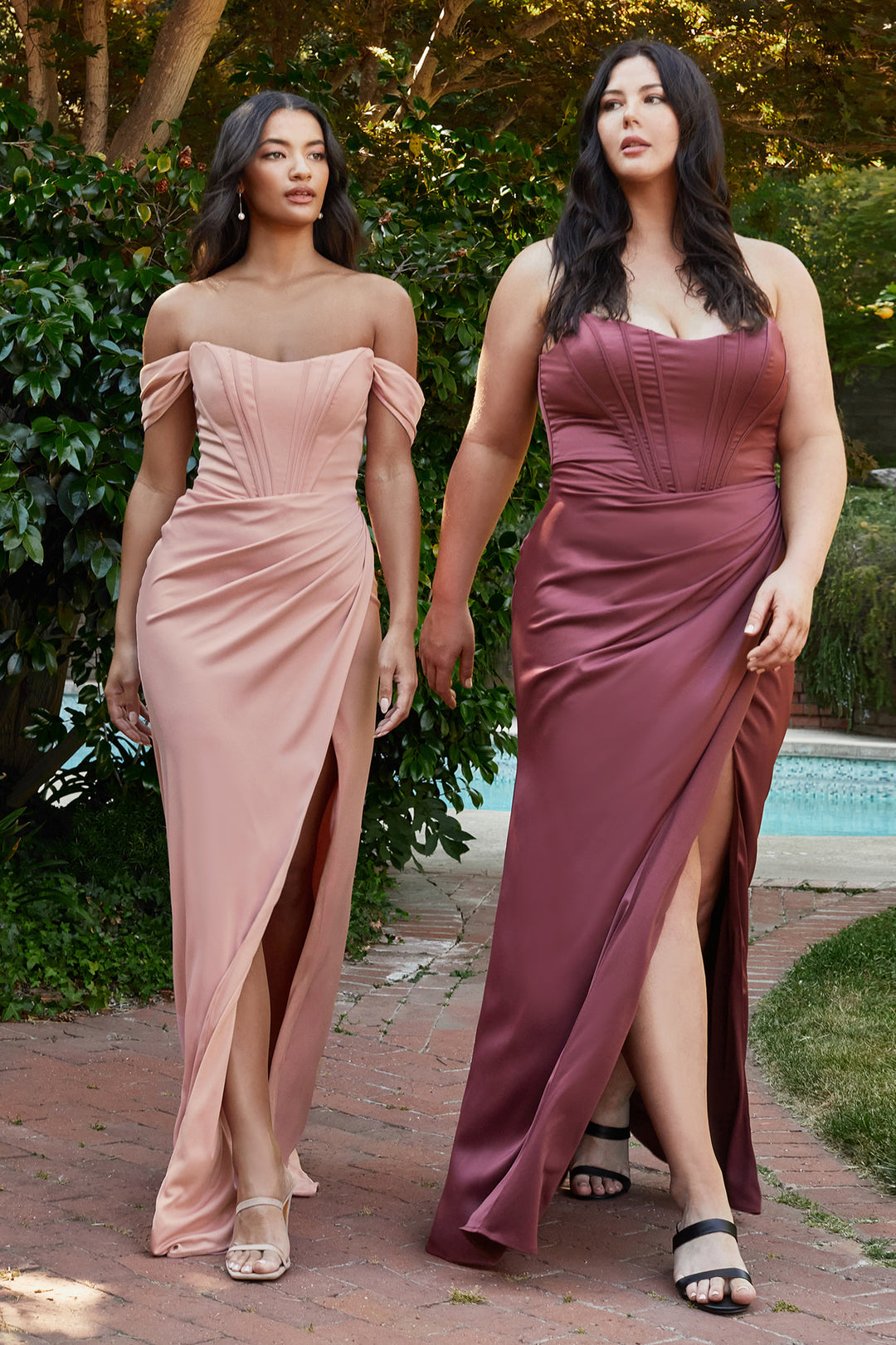 CINDERELLA DIVINE 7484C Plus Size Draped Corset Satin Gown with High S The Gown Galleria CINDERELLA DIVINE 7484C Plus Size Draped Corset Satin Gown with High S The Gown Galleria