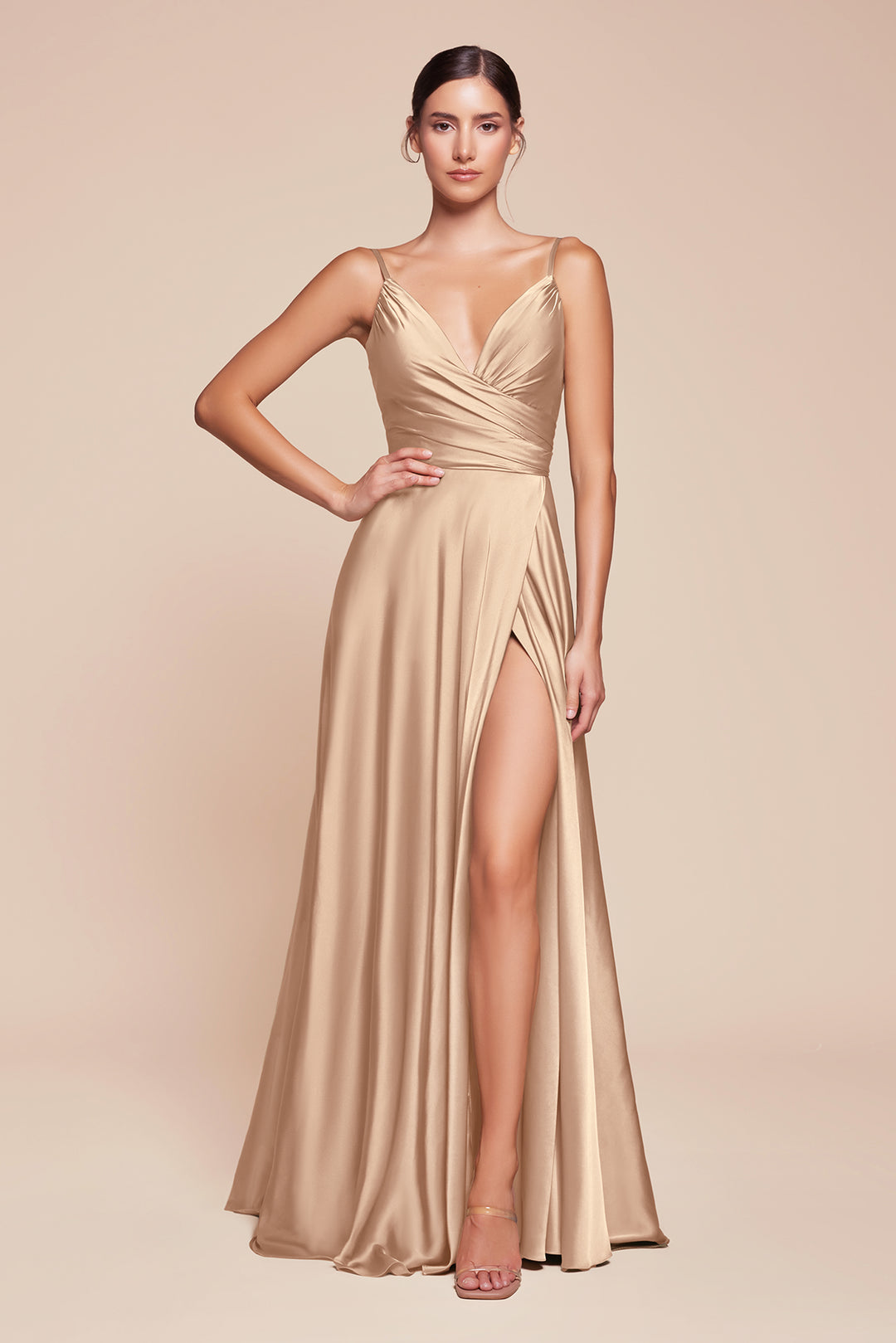 CINDERELLA DIVINE 7485C Plus Size V Neck Satin A-Line Dress The Gown Galleria CINDERELLA DIVINE 7485C Plus Size V Neck Satin A-Line Dress The Gown Galleria