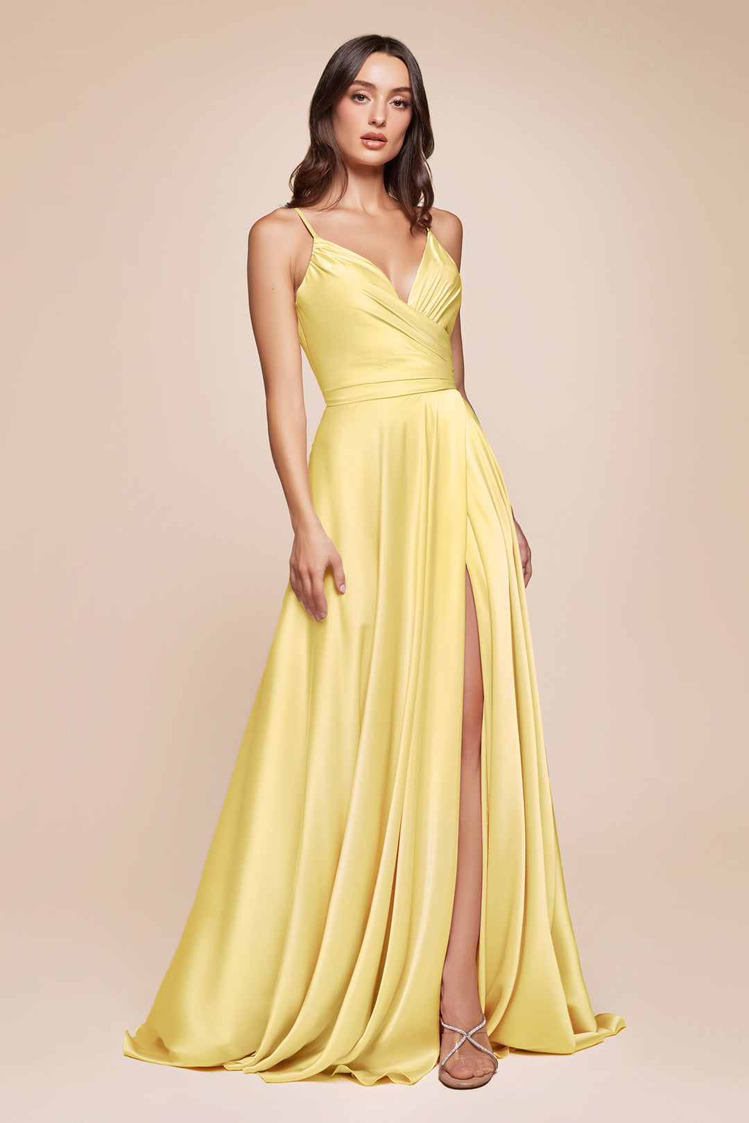 CINDERELLA DIVINE 7485C Plus Size V Neck Satin A-Line Dress The Gown Galleria CINDERELLA DIVINE 7485C Plus Size V Neck Satin A-Line Dress The Gown Galleria