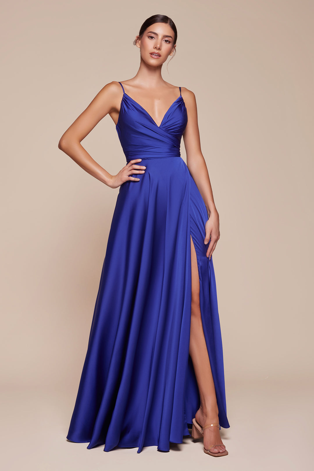 CINDERELLA DIVINE 7485C Plus Size V Neck Satin A-Line Dress The Gown Galleria CINDERELLA DIVINE 7485C Plus Size V Neck Satin A-Line Dress The Gown Galleria