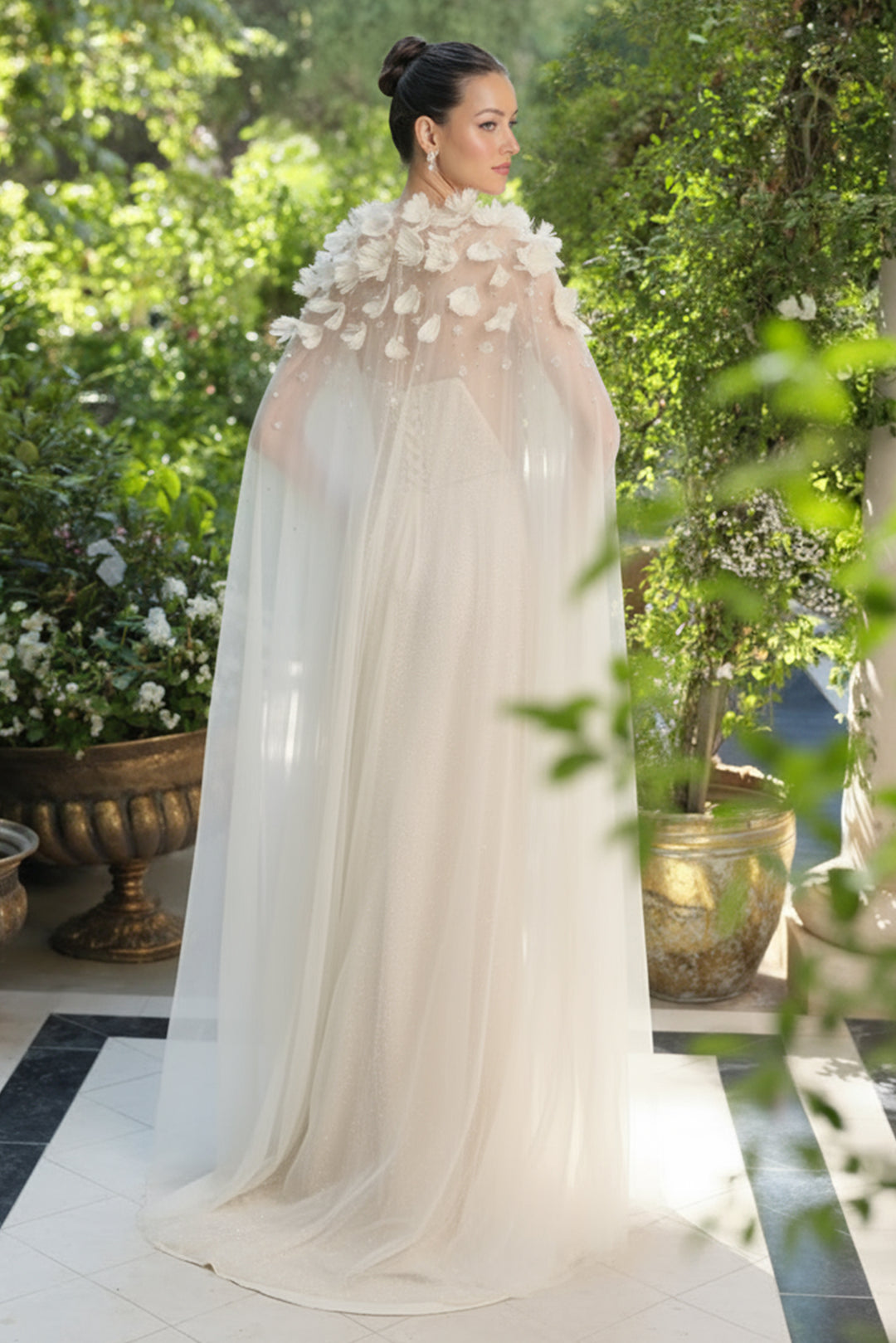 Andrea & Leo AA001 Evening Gown with Sheer Tulle Cape