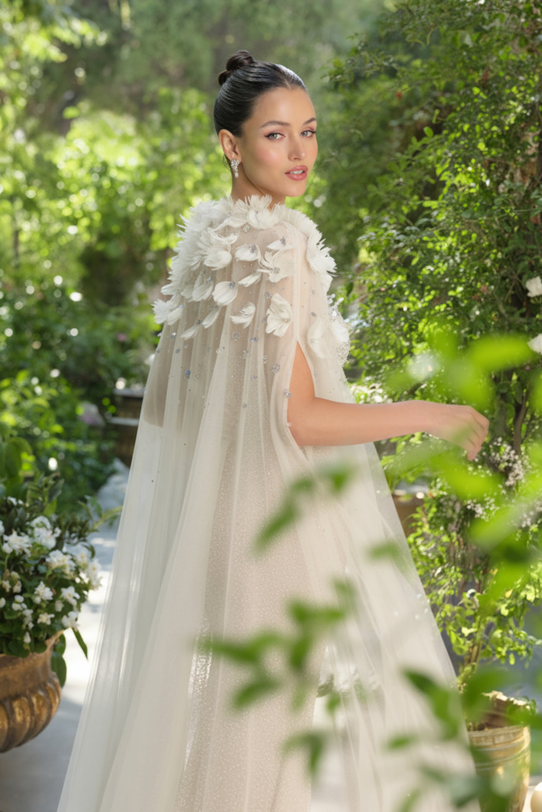 Andrea & Leo AA001 Evening Gown with Sheer Tulle Cape