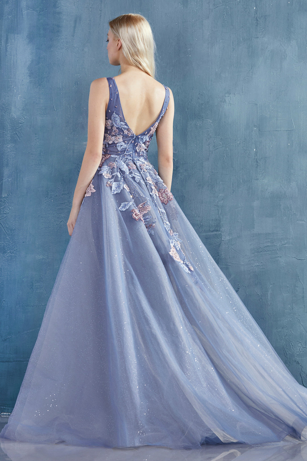ANDREA & LEO A0894 Floral Embroidered Bodice Sheath Overskirt Dress