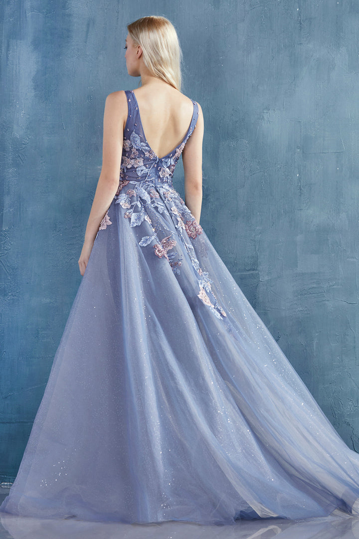 ANDREA & LEO A0894 Floral Embroidered Bodice Sheath Overskirt Dress
