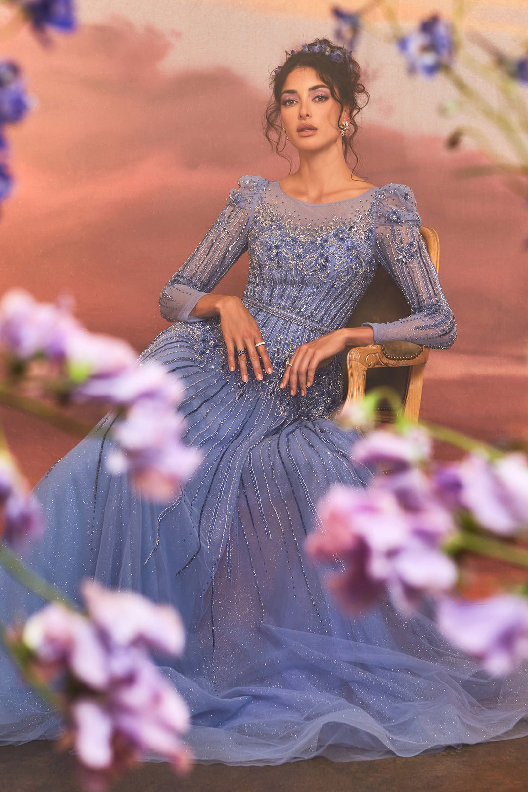 ANDREA & LEO A1167 Embellished Long Sleeve A Line Dress
