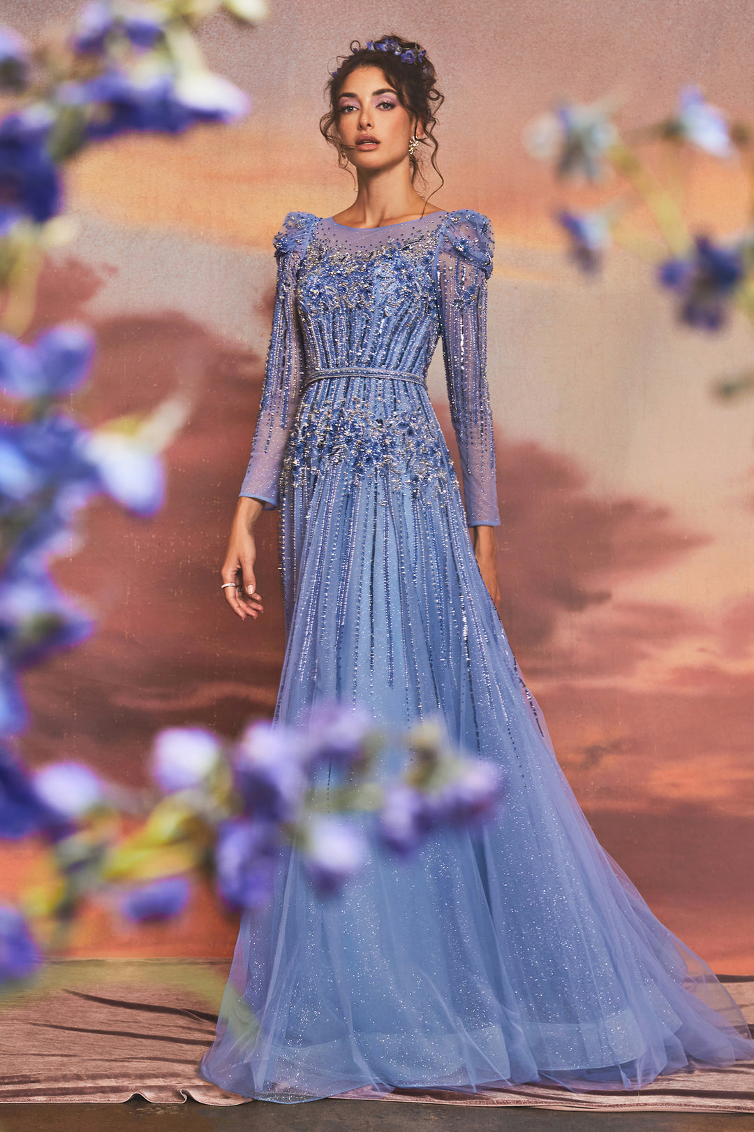 ANDREA & LEO A1167 Embellished Long Sleeve A Line Dress