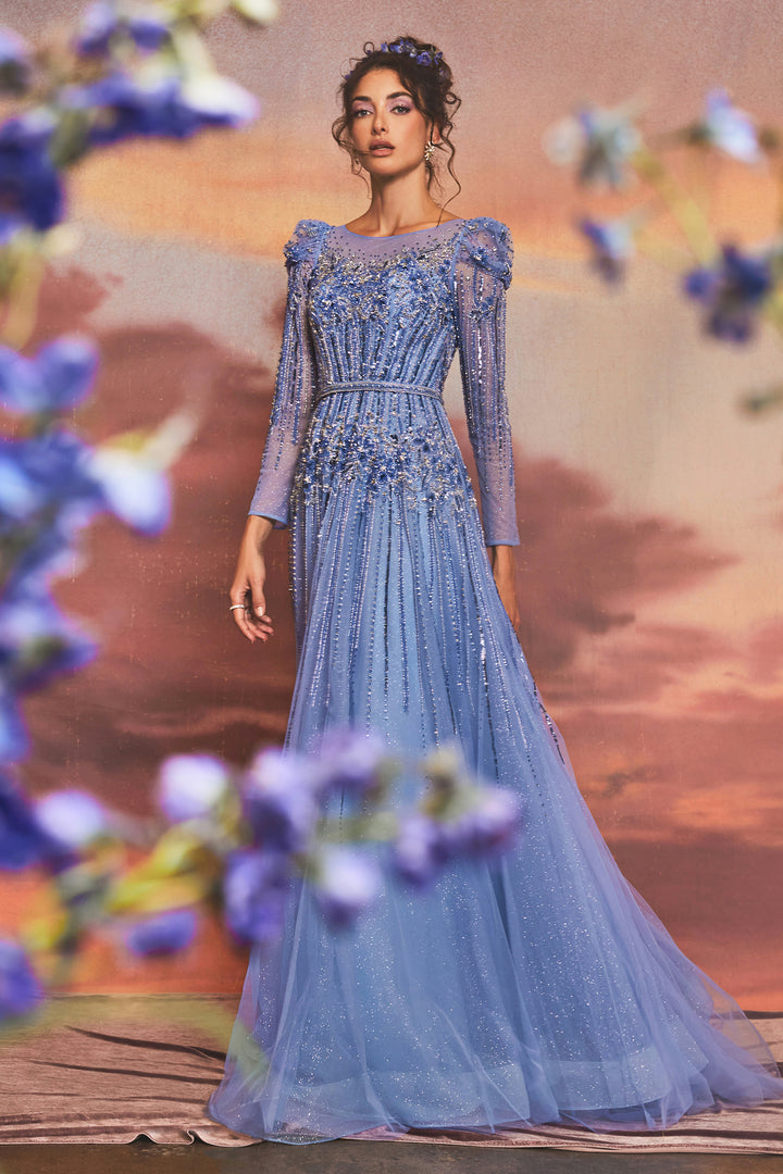 ANDREA & LEO A1167 Embellished Long Sleeve A Line Dress
