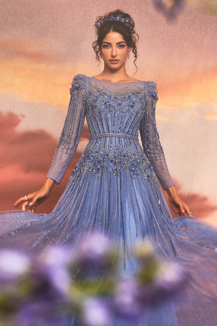 ANDREA & LEO A1167 Embellished Long Sleeve A Line Dress