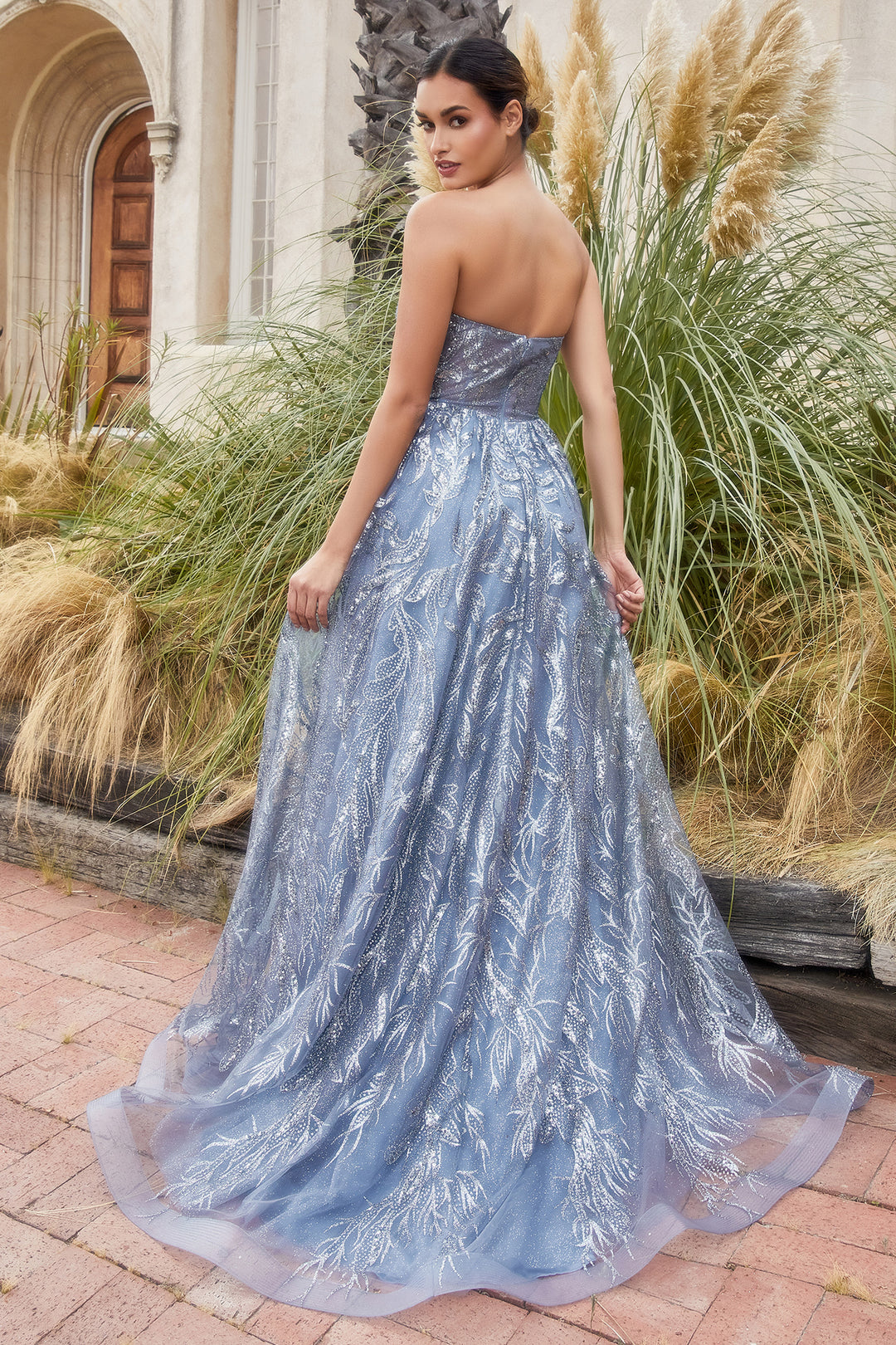 ANDREA & LEO A1174 Glitter Strapless with Shawl Tulle A Line Dress ANDREA & LEO A1174 Glitter Strapless with Shawl Tulle A Line Dress