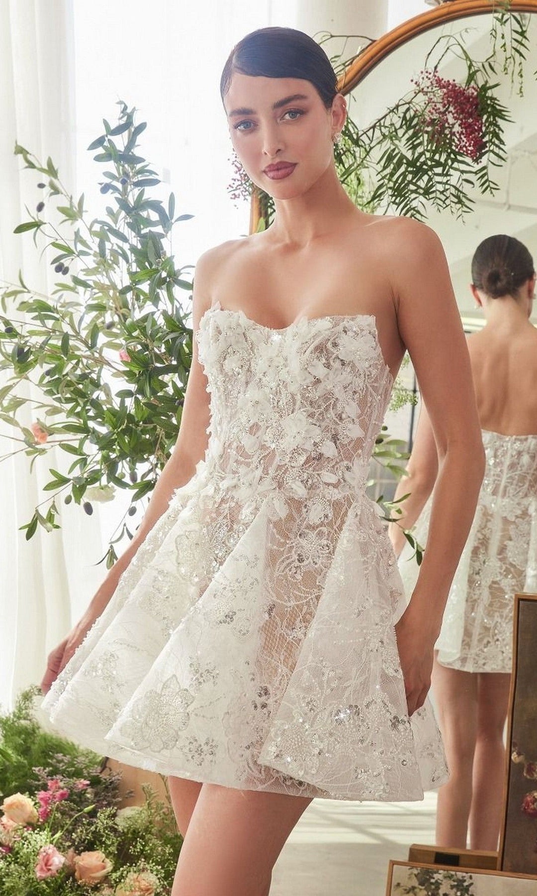 Andrea & Leo WL082 Short A-Line Homecoming Dress with Lace