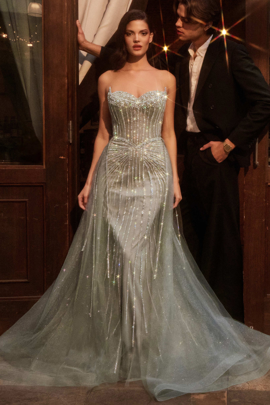 Cinderella Divine CB158 Strapless Fitted Prom Dress with Tulle Overski