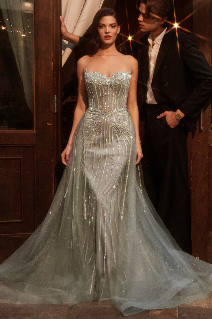 Cinderella Divine CB158 Strapless Fitted Prom Dress with Tulle Overski
