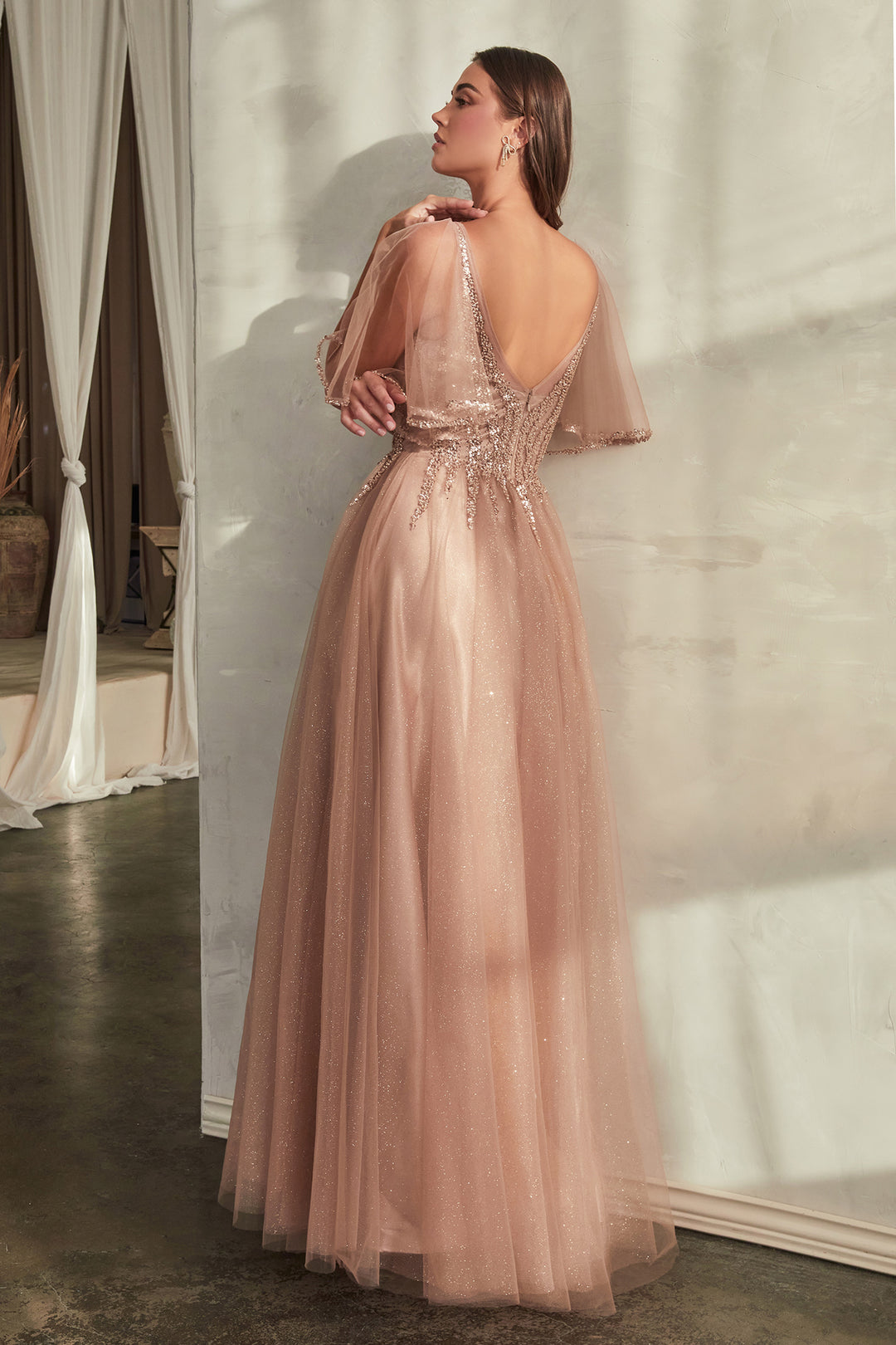 CINDERELLA DIVINE CD0175 V-Neck Tulle A-Line Dress The Gown Galleria CINDERELLA DIVINE CD0175 V-Neck Tulle A-Line Dress The Gown Galleria