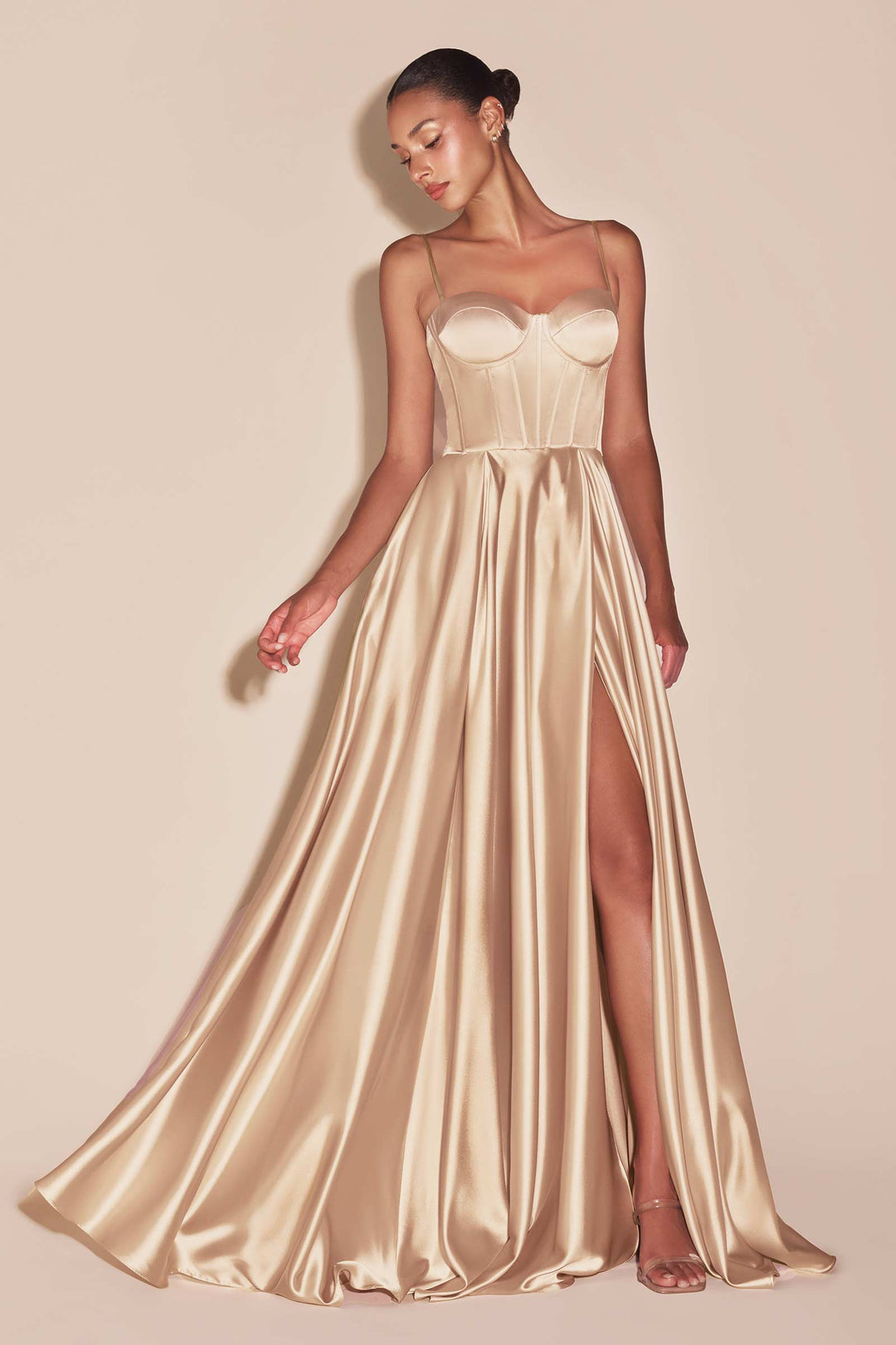 CINDERELLA DIVINE CD337 A-Line Satin Bustier Dress with Corset CINDERELLA DIVINE CD337 A-Line Satin Bustier Dress with Corset