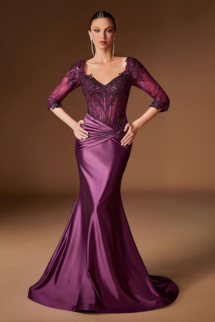 Cinderella Divine CD731 Fitted Evening Gown with Scoop Neckline