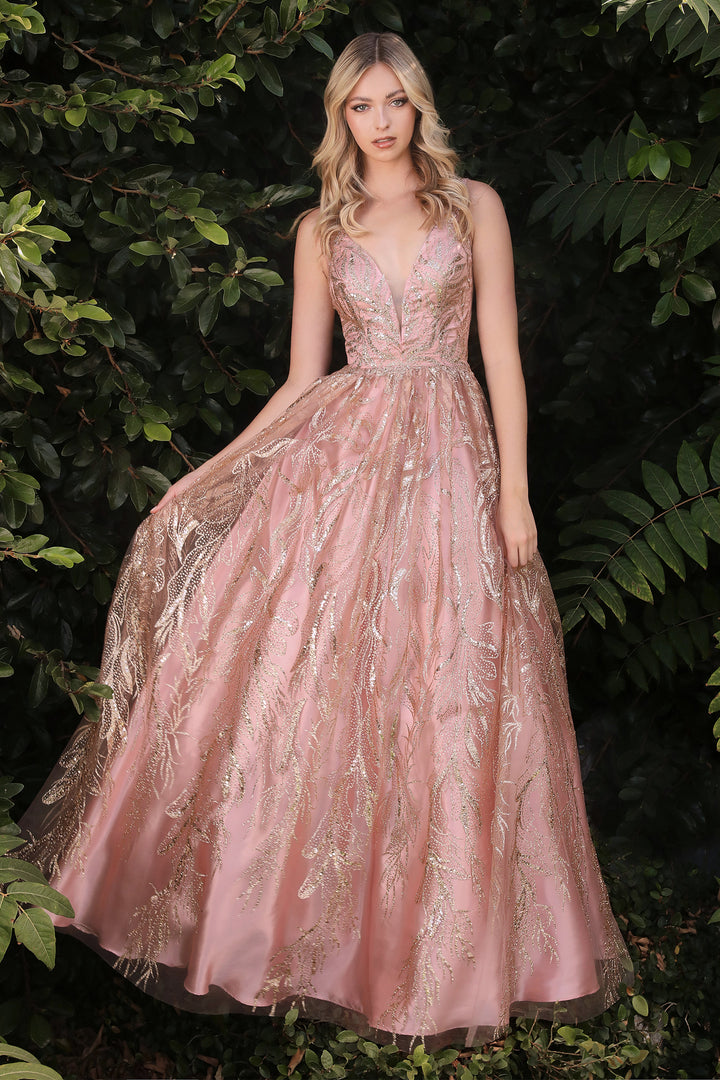 CINDERELLA DIVINE J812 A-Line Floral Glitter Ball Gown