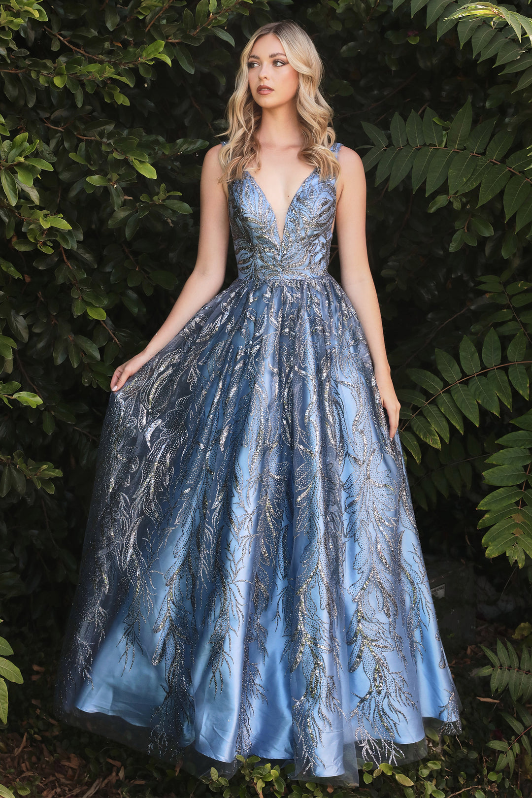 CINDERELLA DIVINE J812 A-Line Floral Glitter Ball Gown