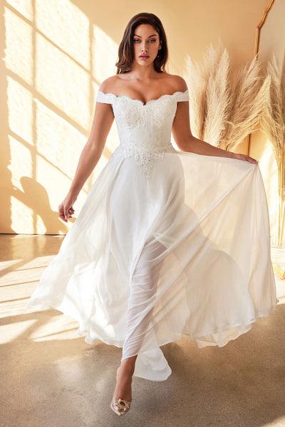 CINDERELLA DIVINE 7258W Off-Shoulder Lace A-Line Dress – The Gown Galleria